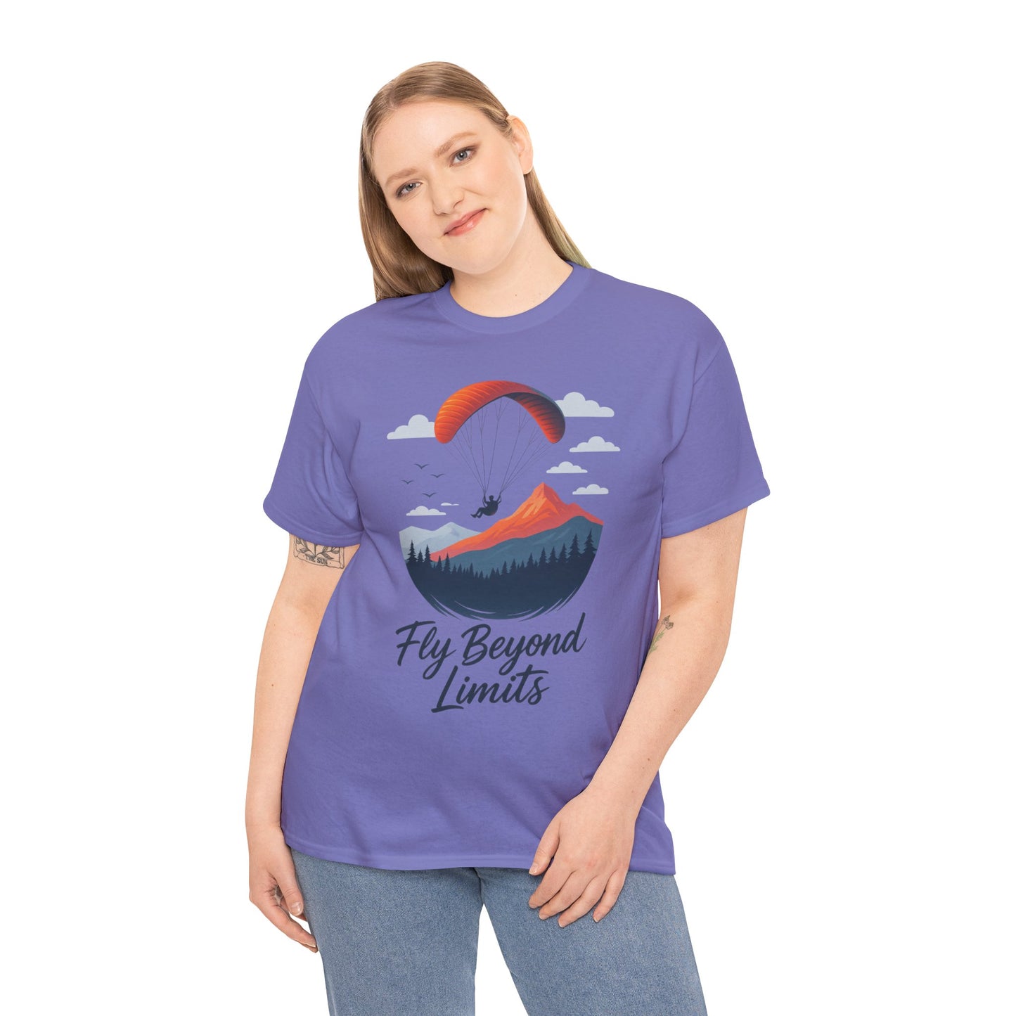 Paragliding Adventure T-Shirt, Mountain Landscape Tee, Nature Travel Lover Shirt, Outdoor Hiking Gift, Unisex Heavy Cotton Tee