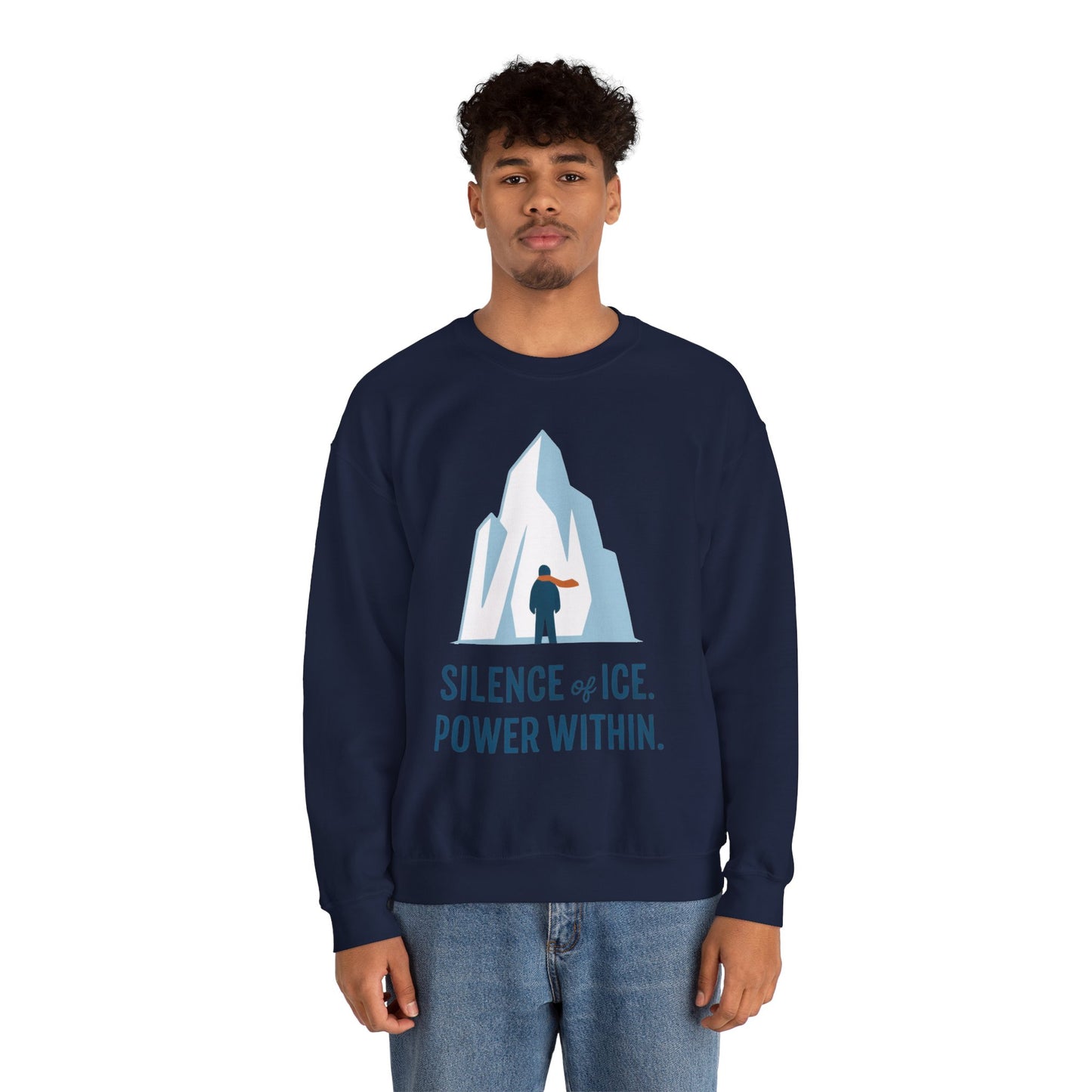 Men's Heavy Blend™ Crewneck Sweatshirt, Silence of Ice Power Within Sweatshirt, Nordic Iceberg Minimalist Pullover