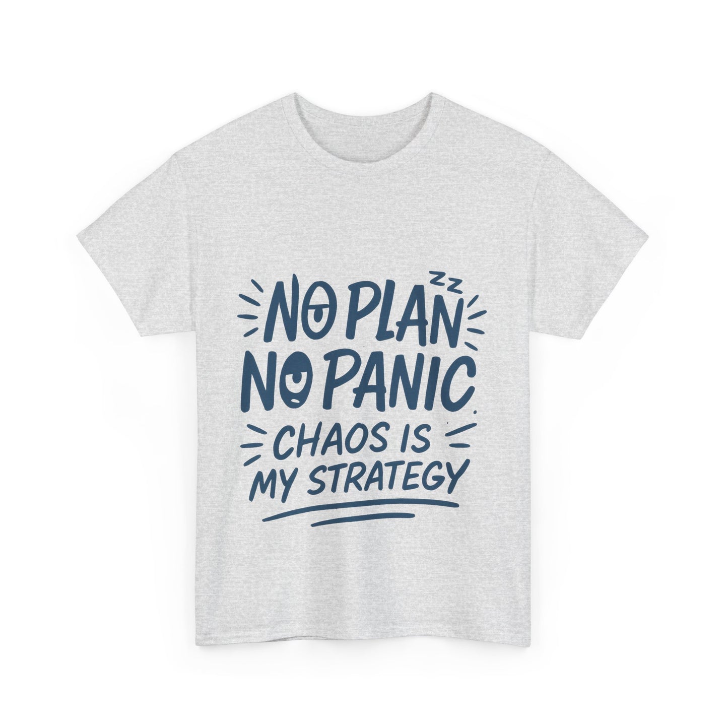Funny Chaos Quote Mens T-Shirt, No Plan No Panic Humor Shirt, Casual Graphic Tee Gift for Him, Relaxed Fit