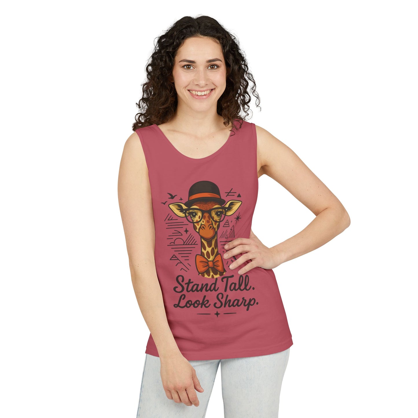 Giraffe Inspirational Tank Top, Stand Tall Look Sharp Shirt, Unisex Summer Apparel, Cute Animal Gift, Zoo Lover's Fashion