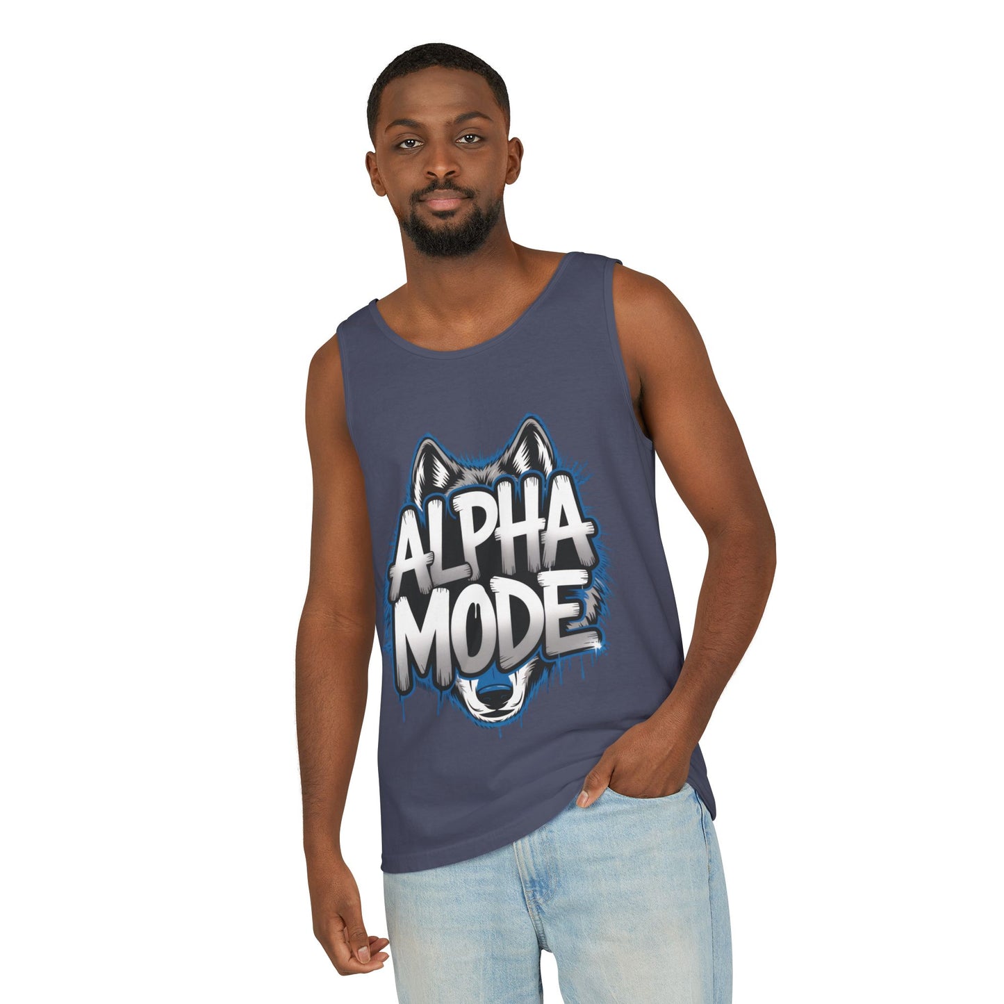Mens Garment-Dyed Tank Top, Alpha Mode Wolf Graphic Mens Tank Top Gym Wear