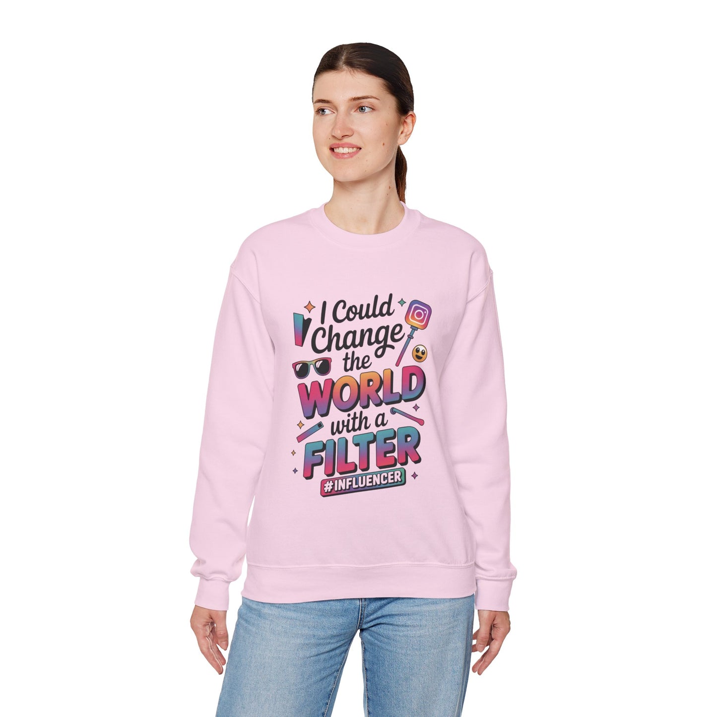 Womens Heavy Blend™ Crewneck Sweatshirt, Womens Influencer Sweatshirt, Funny Social Media Pullover, Cute Trendy Graphic Top
