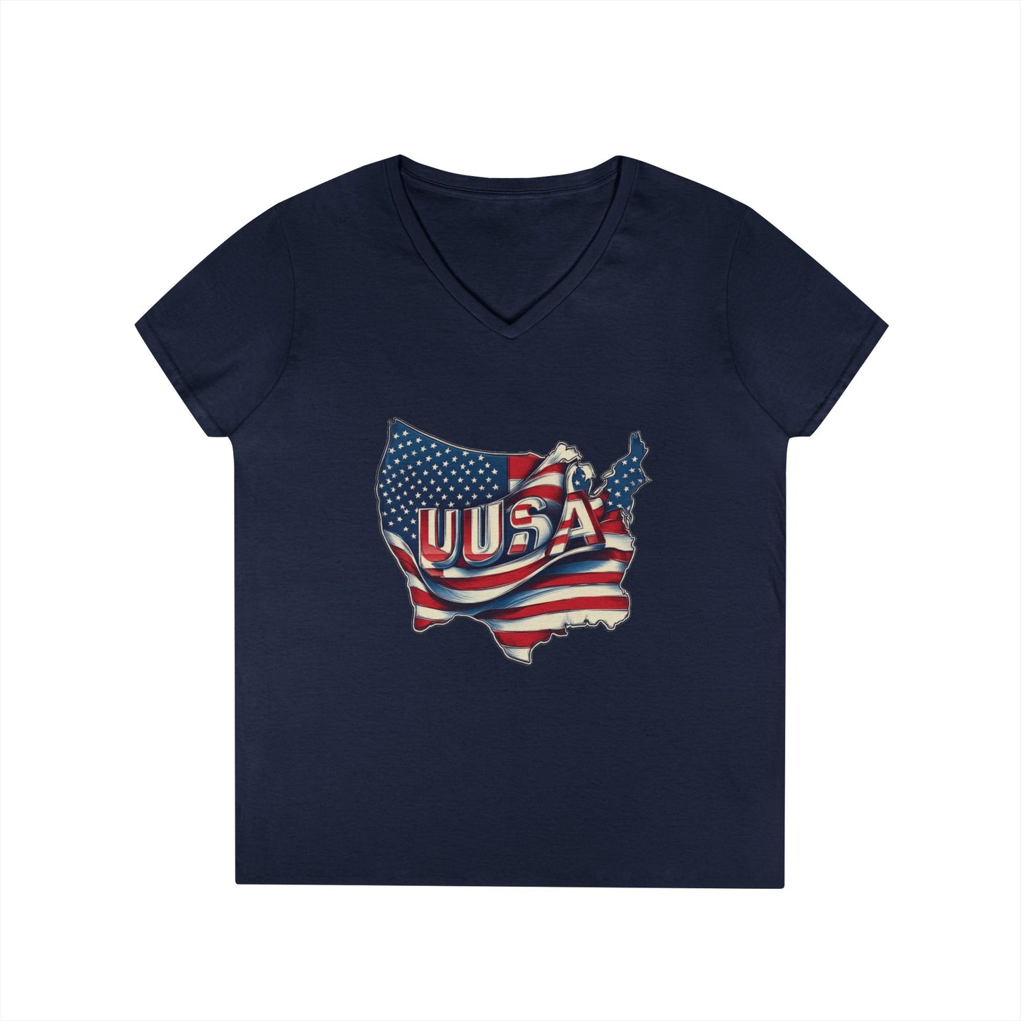 Patriotic Ladies' V-Neck T-Shirt, USA Flag Top, Independence Day Apparel, Women's Casual Wear, Summer T-Shirt, 4th of July Gift