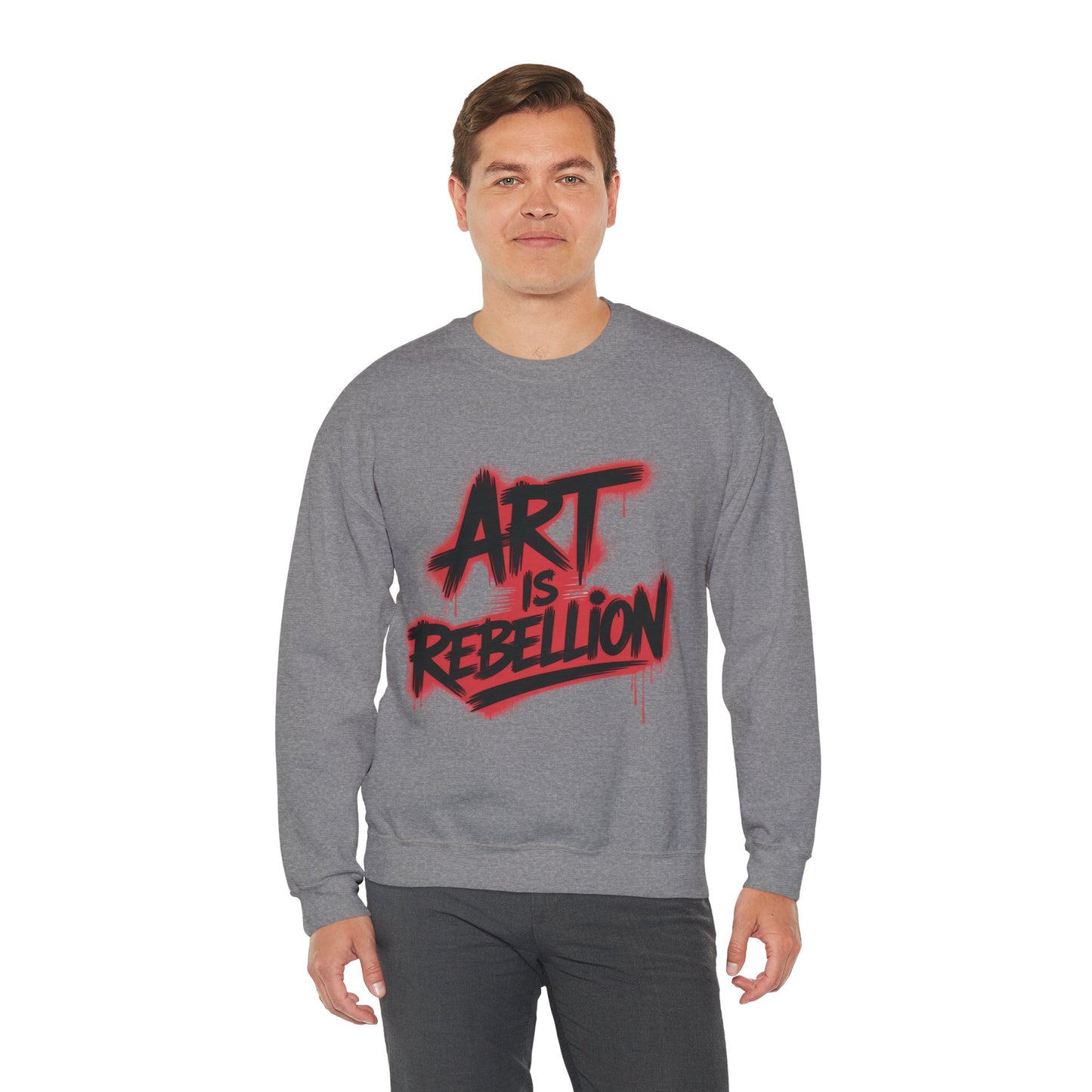 Men'sHeavy Blend™ Crewneck Sweatshirt, Art Is Rebellion Men's Crewneck Sweatshirt, Graffiti Street Art Pullover, Urban Rebellion Streetwear
