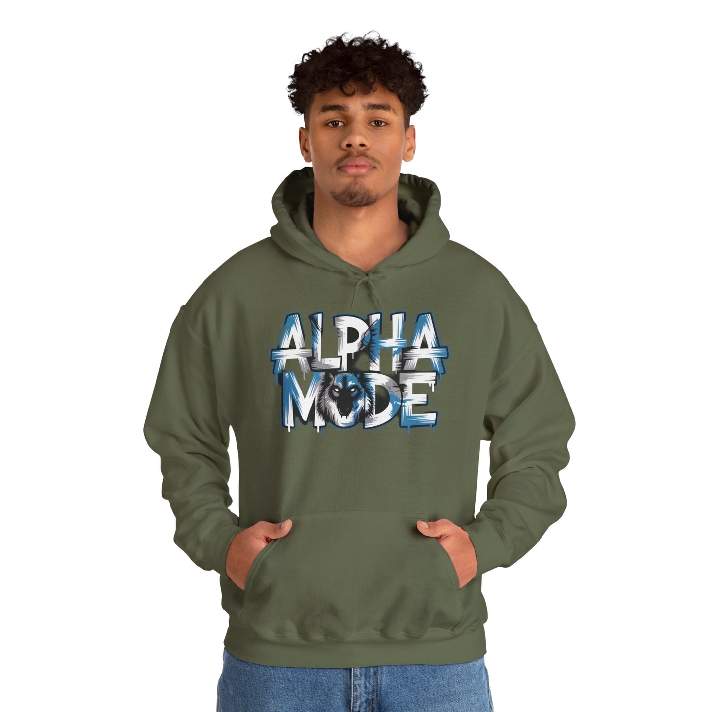 Mens Heavy Blend™ Hooded Sweatshirt, Alpha Mode Wolf Hoodie Mens Bold Streetwear