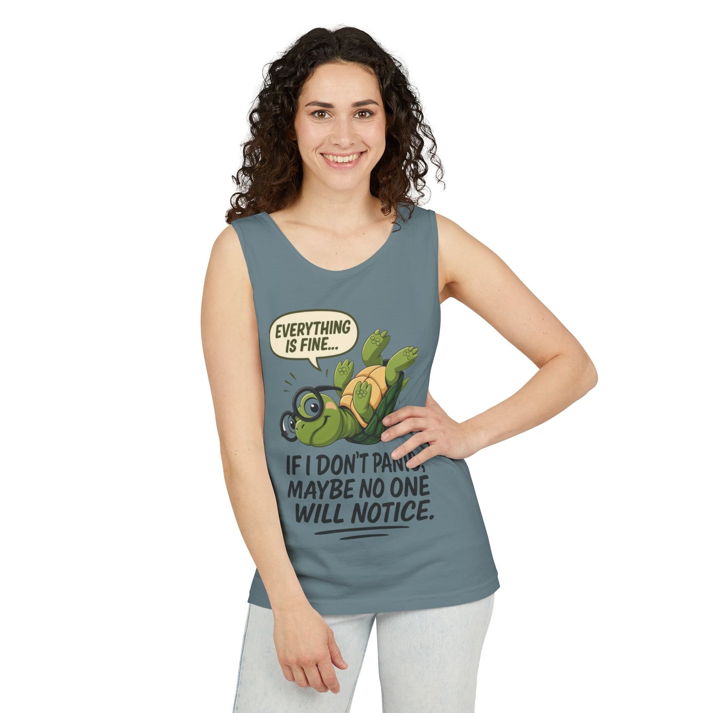 Funny Turtle Womens Tank Top, Everything is Fine, Womens Summer Apparel, Relaxed Fit, Pool Party, Beachwear, Humorous Gift