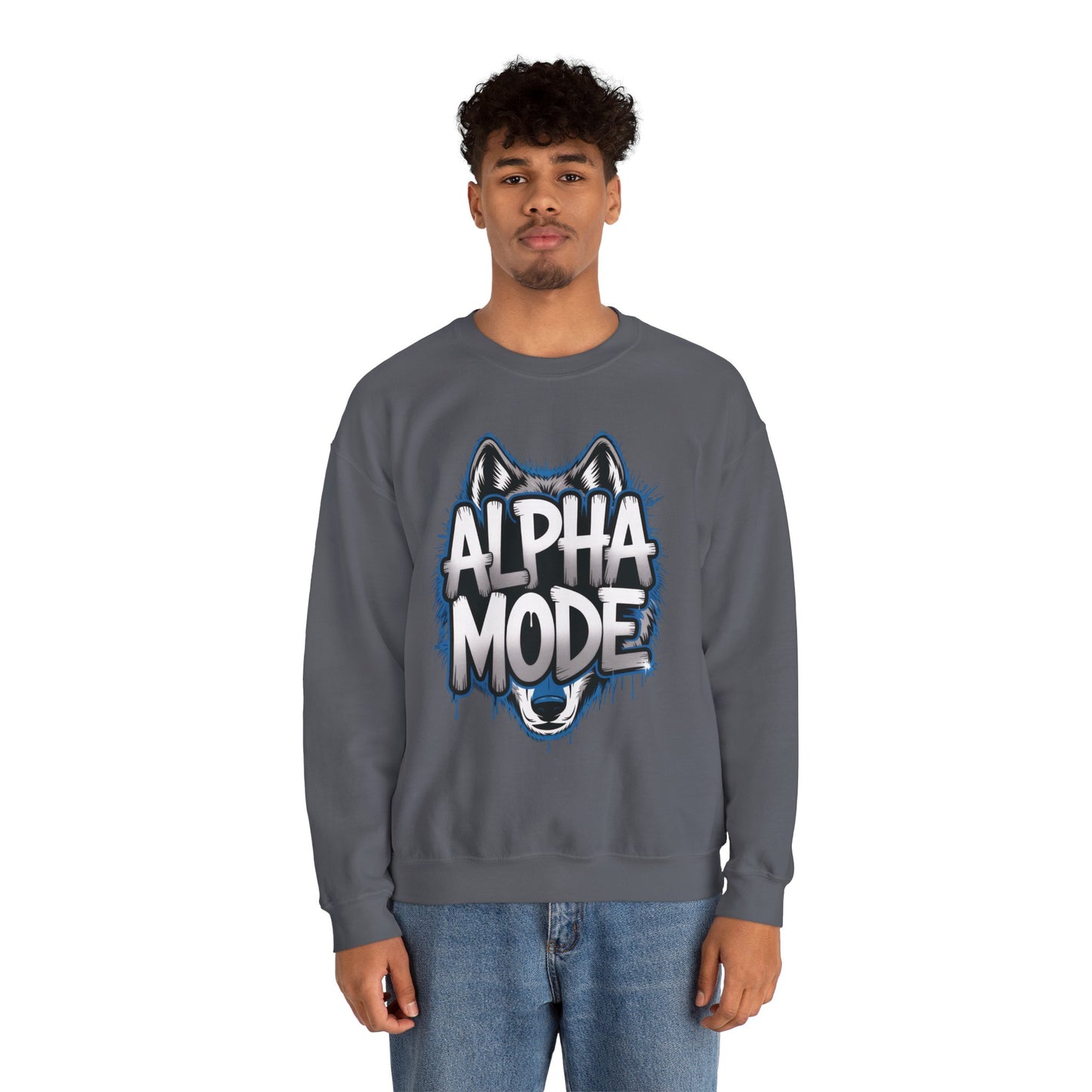 Mens Heavy Blend™ Crewneck Sweatshirt, Alpha Mode Mens Wolf Graphic Crewneck Sweatshirt