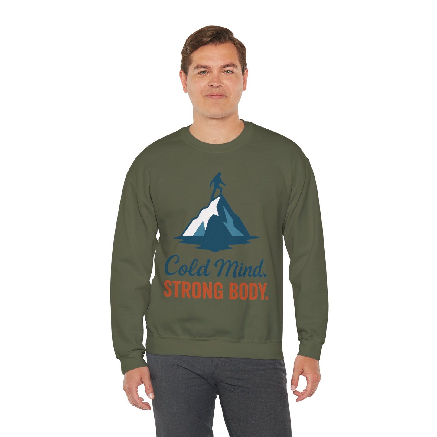 Men's Heavy Blend™ Crewneck Sweatshirt, Cold Mind Strong Body Sweatshirt, Nordic Mountain Minimalist Pullover