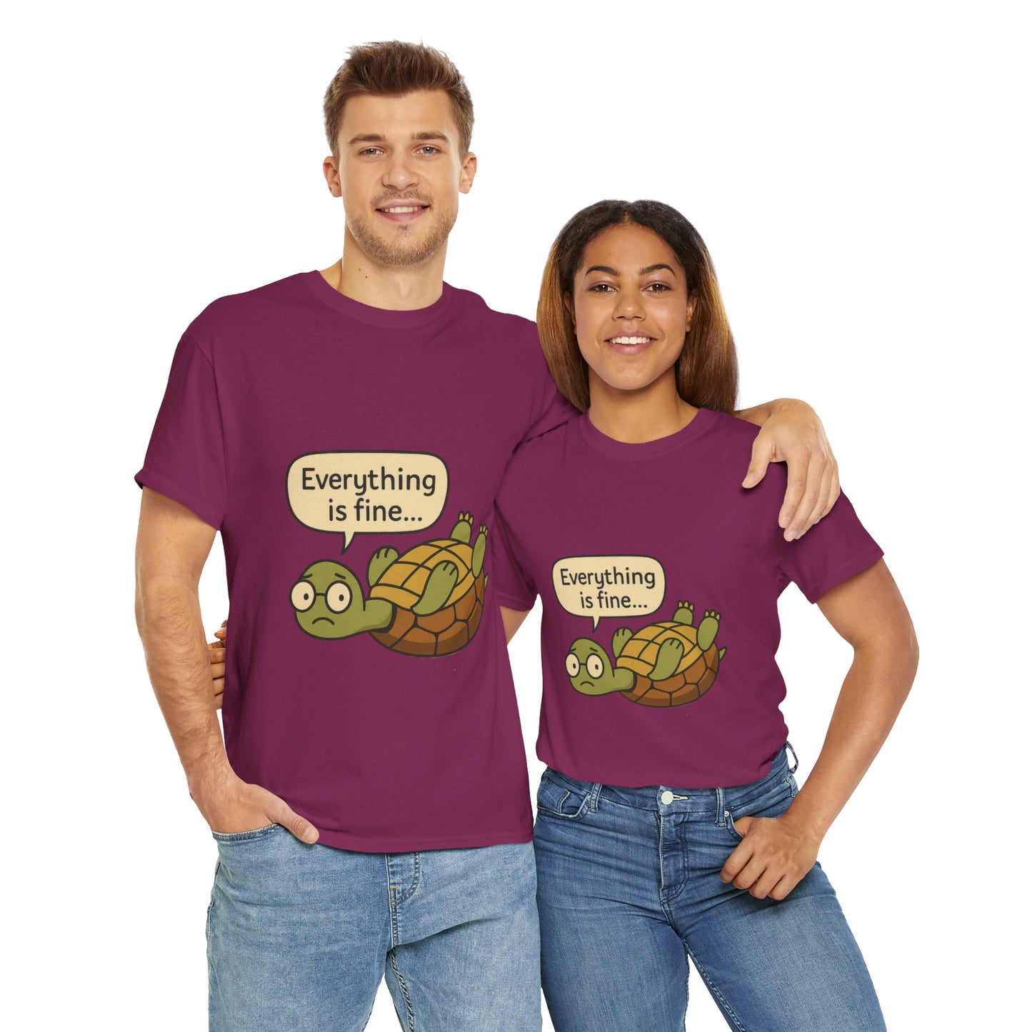 Everything is Fine Turtle Tee, Funny Unisex Cotton Tee, Cute Animal Shirt, Gift for Nature Lovers, Great for Humor, Positive message t-shirt