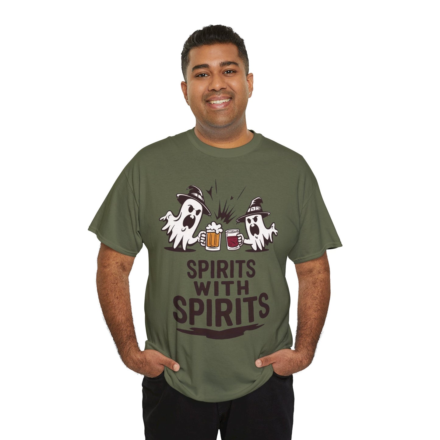 Spirits With Spirits Men's T-Shirt, Funny Ghost Drinking Halloween Party Graphic Tee