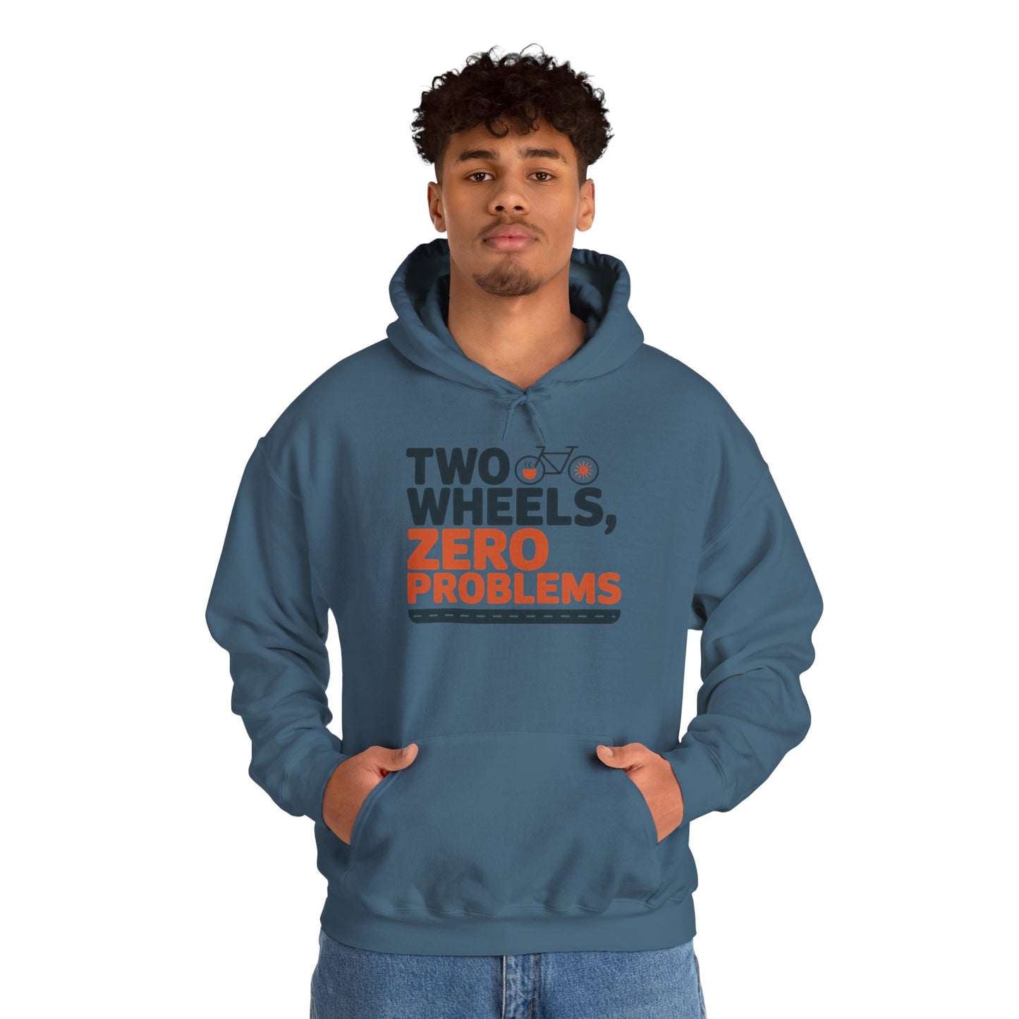 Men's Heavy Blend™ Hooded Sweatshirt, Two Wheels Zero Problems Mens Funny Cycling Hoodie, Cyclist Gift