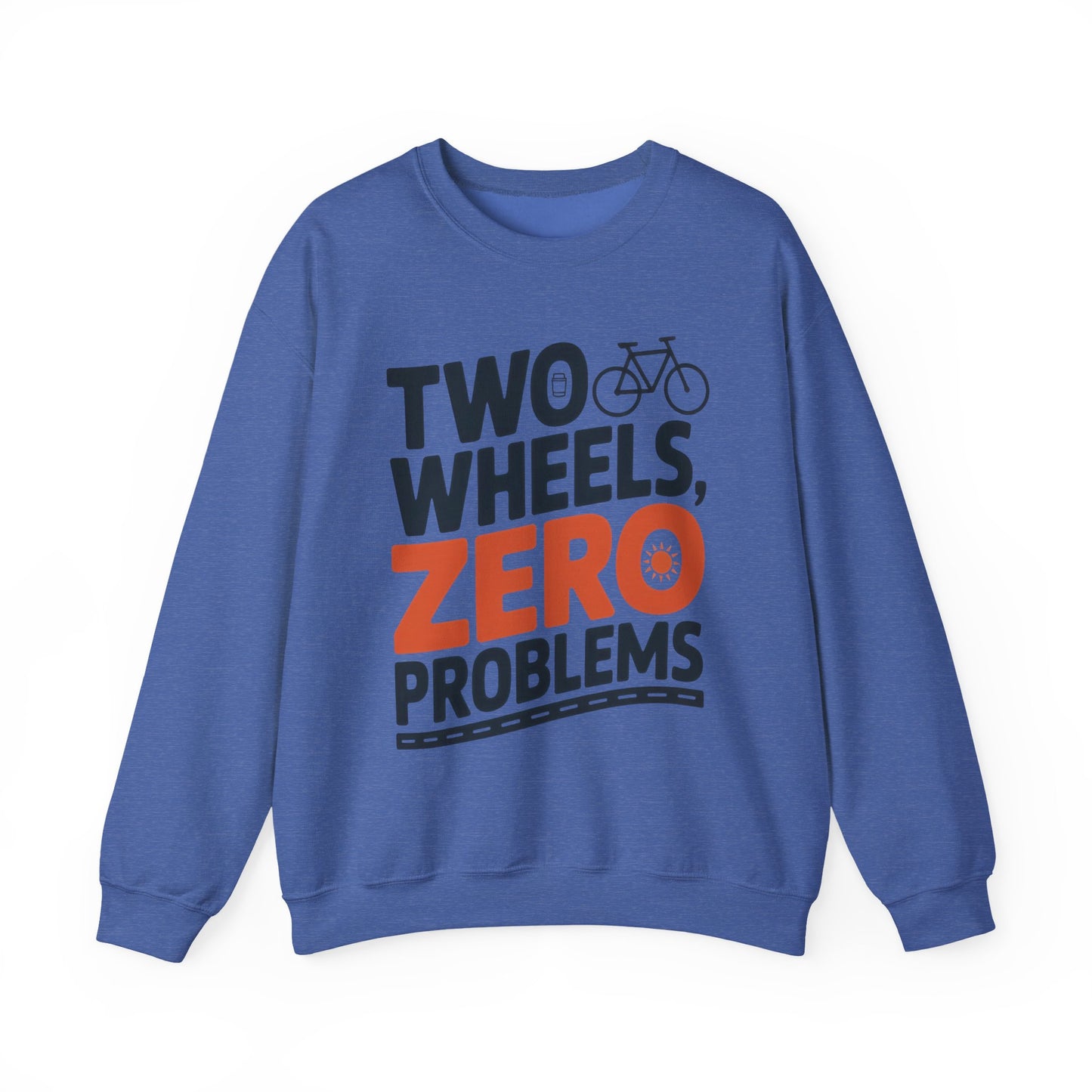 Men's Heavy Blend™ Crewneck Sweatshirt, Two Wheels Zero Problems Mens Casual Biker Sweatshirt, Gift for Cyclists