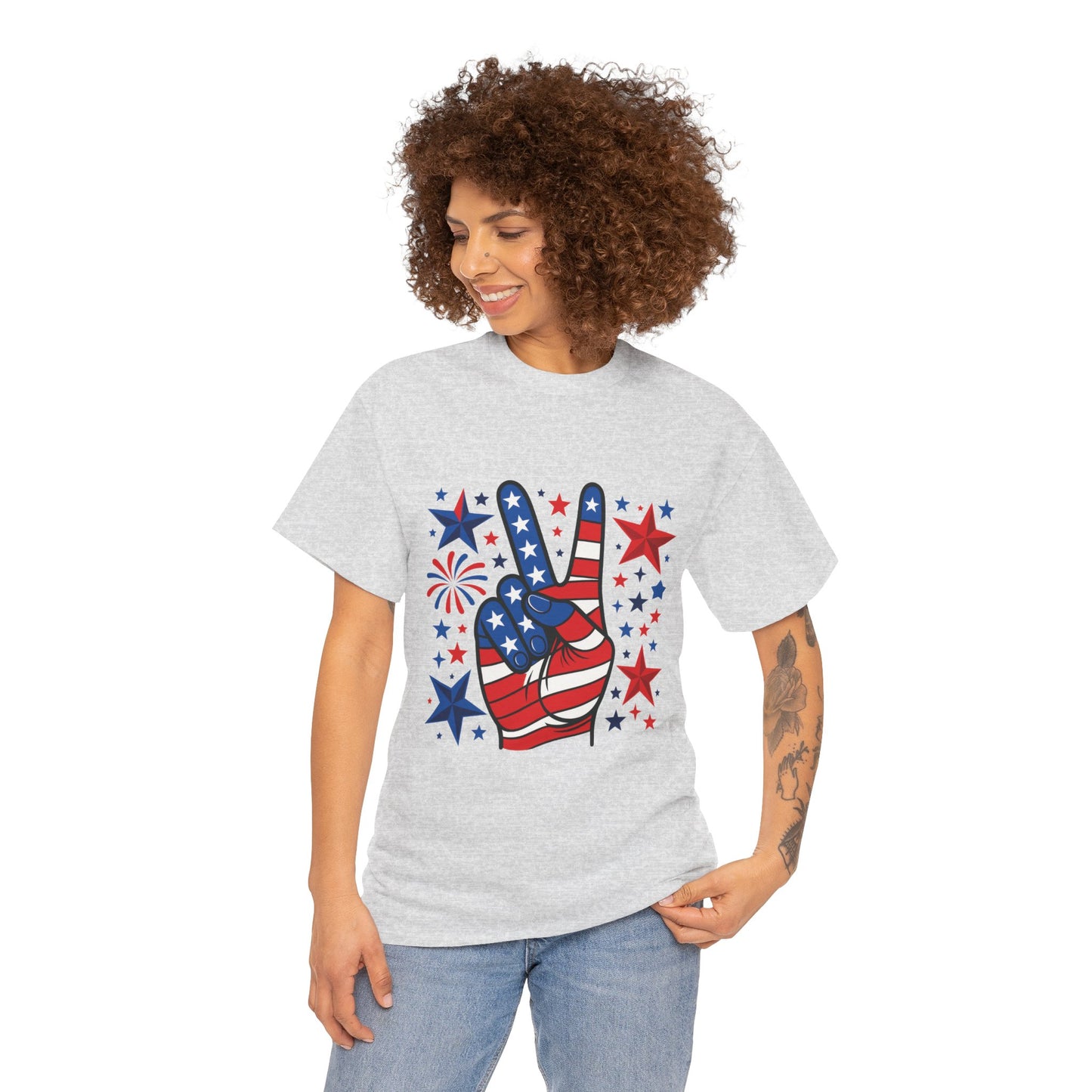 Patriotic Peace Hand Unisex Heavy Cotton Tee - Ideal for July 4th, Independence Day, Celebrations, Casual Wear, Everyday Style