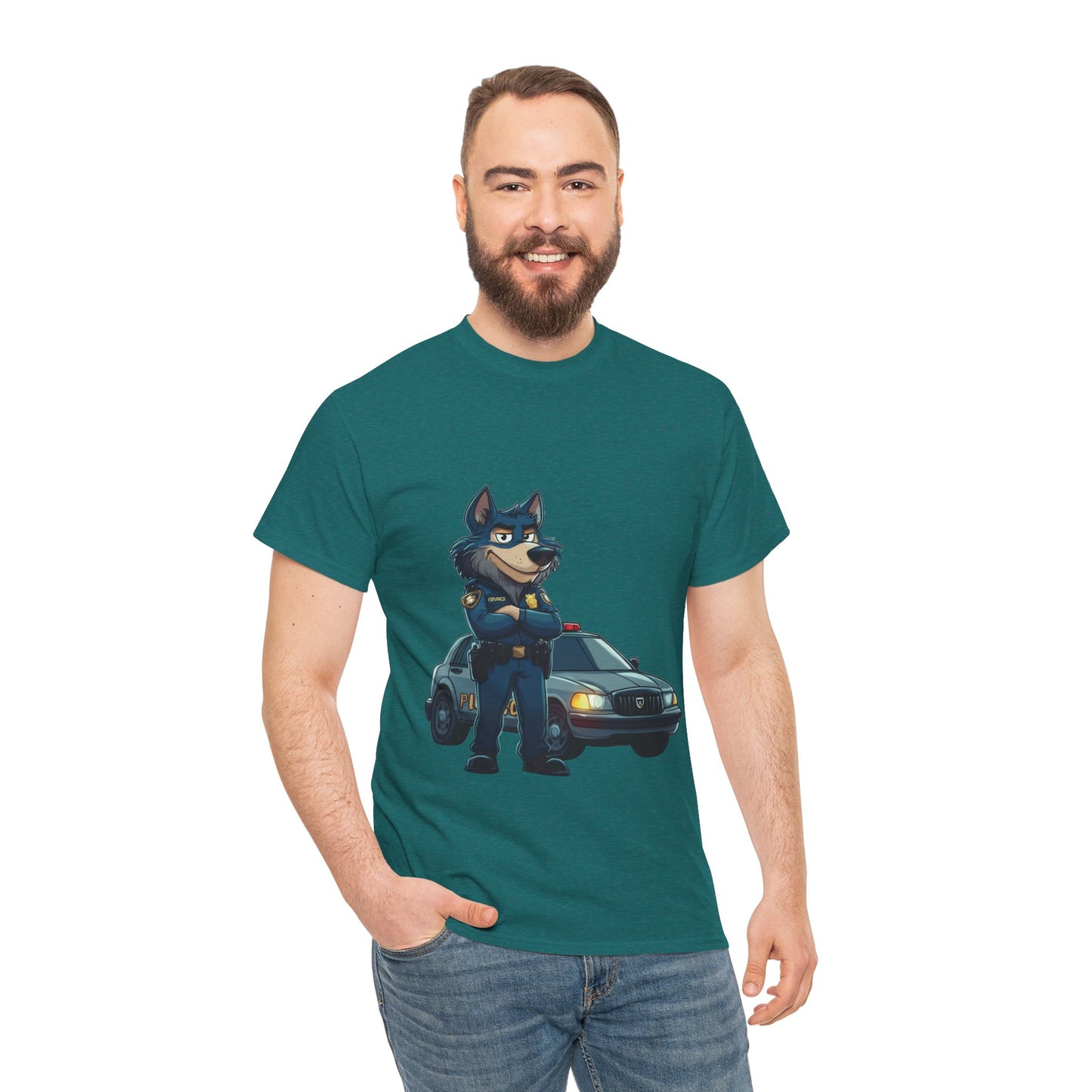 Cool Police Wolf Cartoon Shirt, Funny Cop Animal Graphic Tee, Law Enforcement Gift T-Shirt, Tee for Dog Lovers, Gifts for Police Week