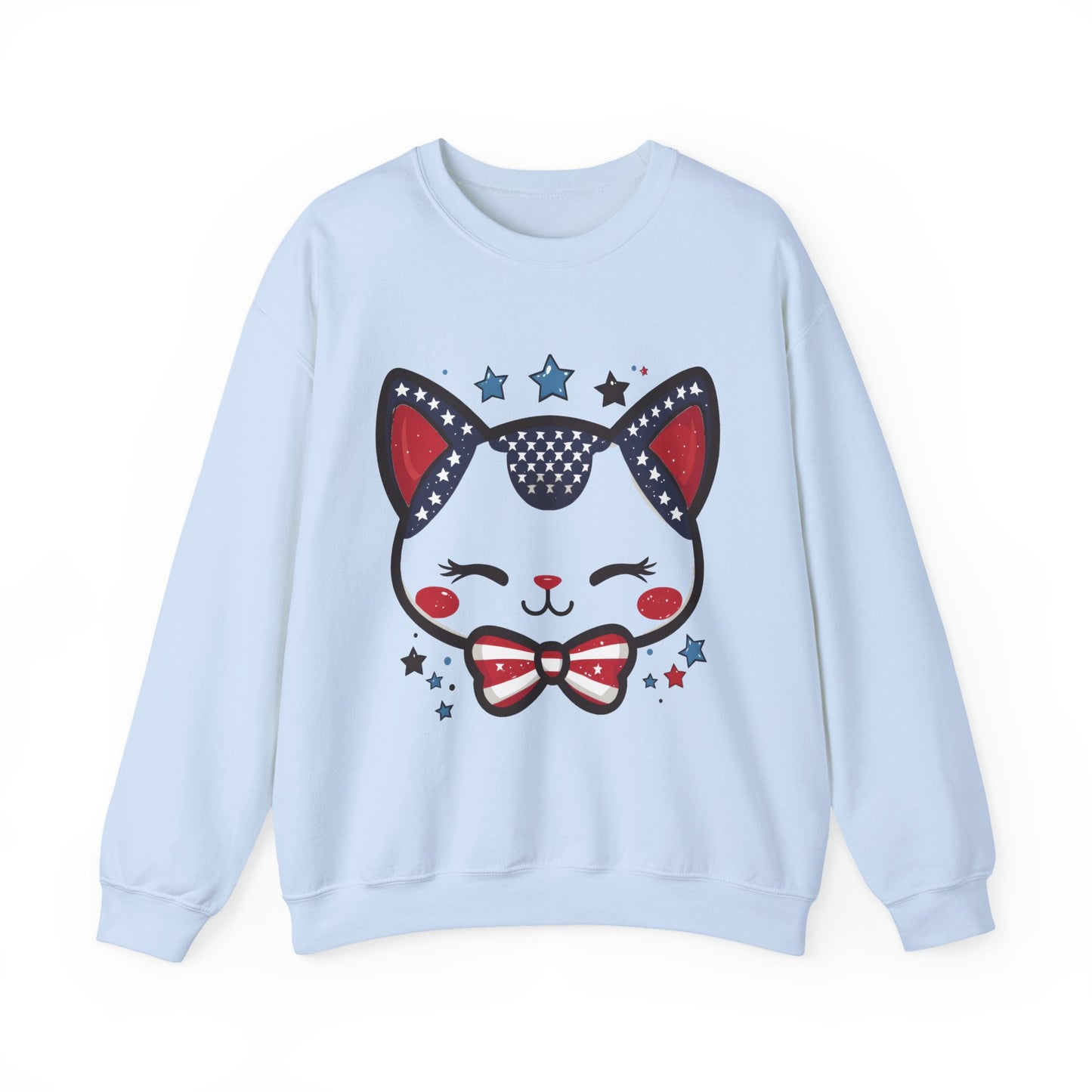 Cute Patriotic Cat Graphic Sweatshirt, Cozy Women's Crewneck, Cat Lover Gift, Fourth of July, Perfect for Holidays and Celebrations