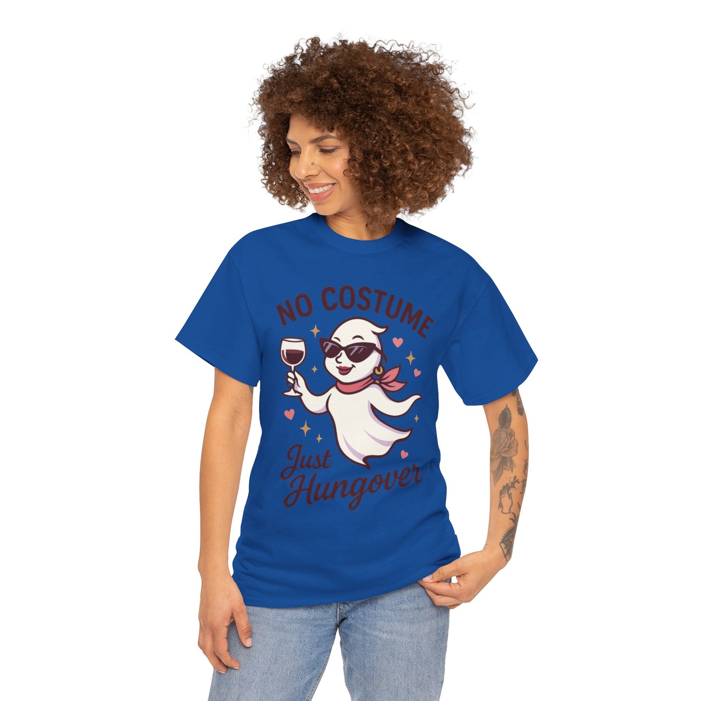 No Costume Just Hungover Women's T-Shirt, Funny Ghost Wine Halloween Party Graphic Tee