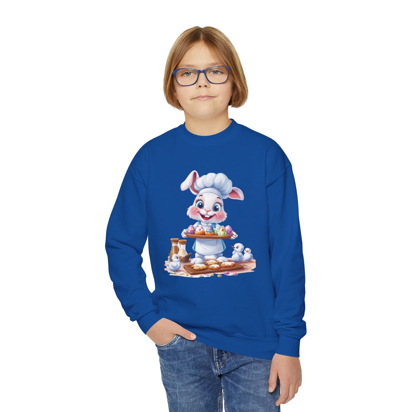 Easter Bunny Baker Youth Sweatshirt, Easter Gift, Kids Sweater, Cute Rabbit Design with Eggs, Spring Fashion, Easter Outfit for Kids