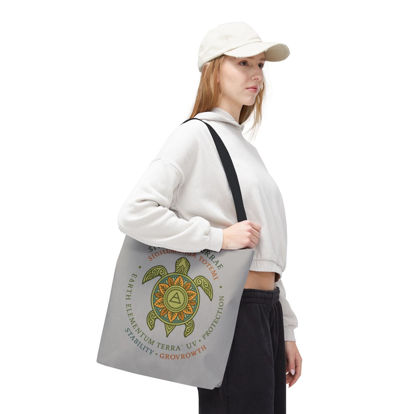 Spiritual Symbol Tote Bag, Eco-Friendly Shopping Bag, Gift for Yogis, Bohemian Style, Sigillum Terrae Design, Beach Bag, Large Canvas Bag