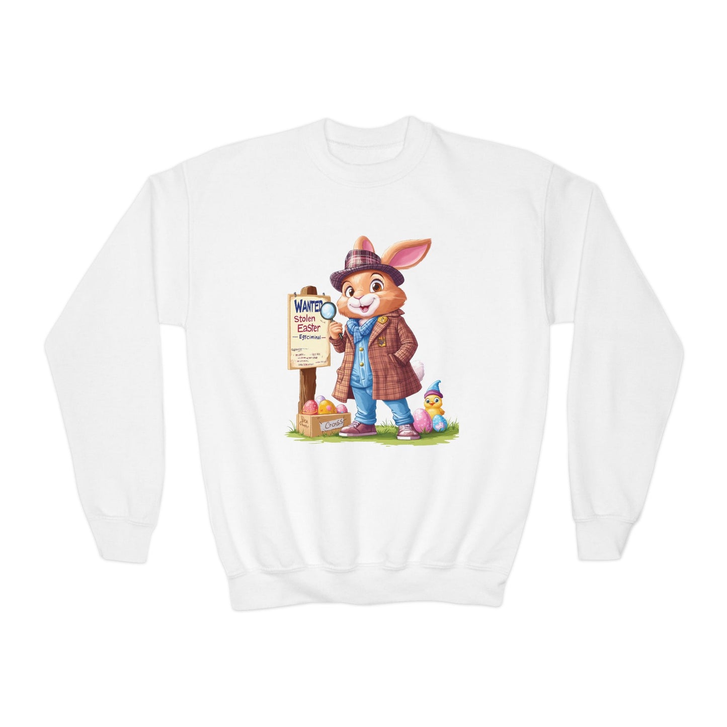 Easter Bunny Detective Kids Sweatshirt - Fun Egg Hunt Design, Cute Spring Holiday Outfit, Youth Crewneck for Boys & Girls, Easter Gift