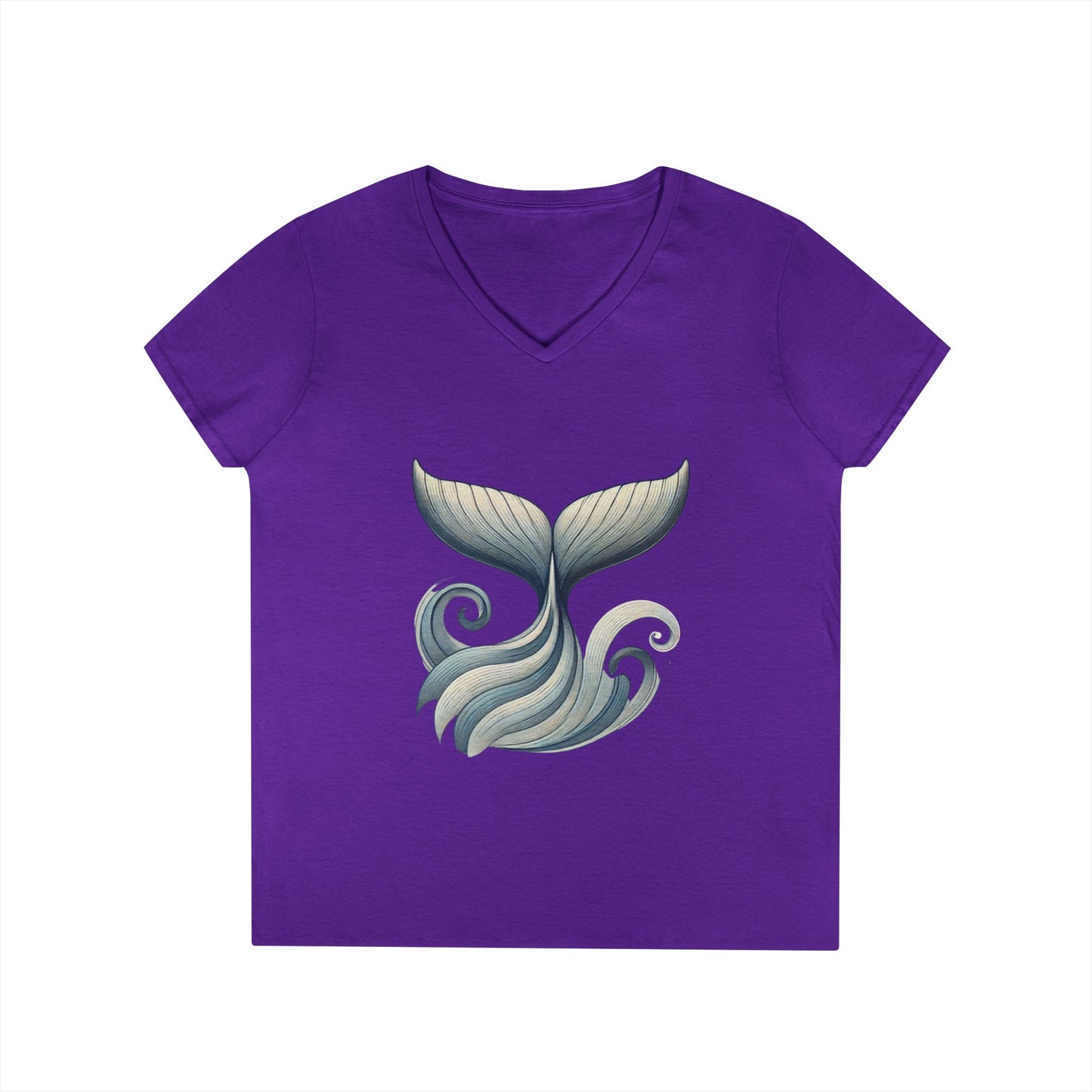 Whale Tail Ocean Wave Graphic V-Neck T-Shirt, Unisex Heavy Cotton Shirt for Sea Lovers, Ocean Lover Shirt, Summer Fashion Tee Gift