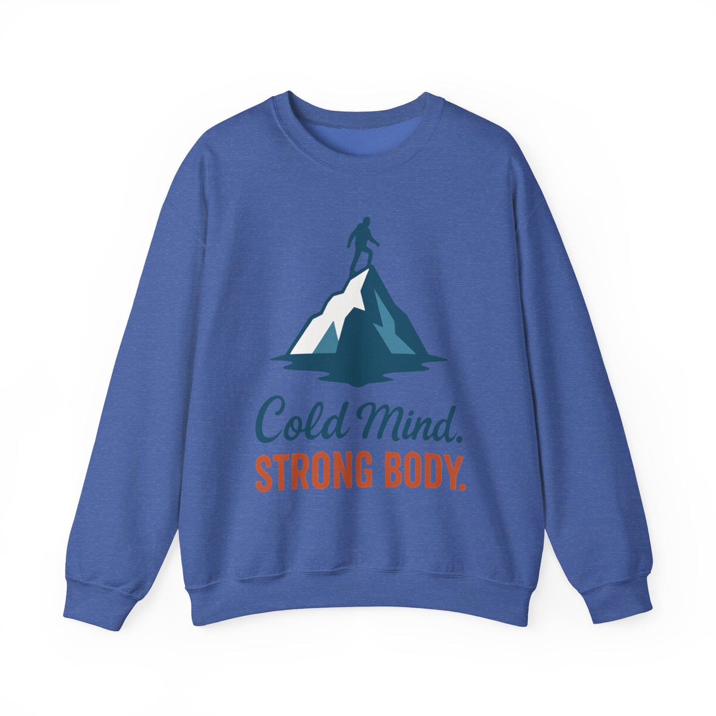 Men's Heavy Blend™ Crewneck Sweatshirt, Cold Mind Strong Body Sweatshirt, Nordic Mountain Minimalist Pullover