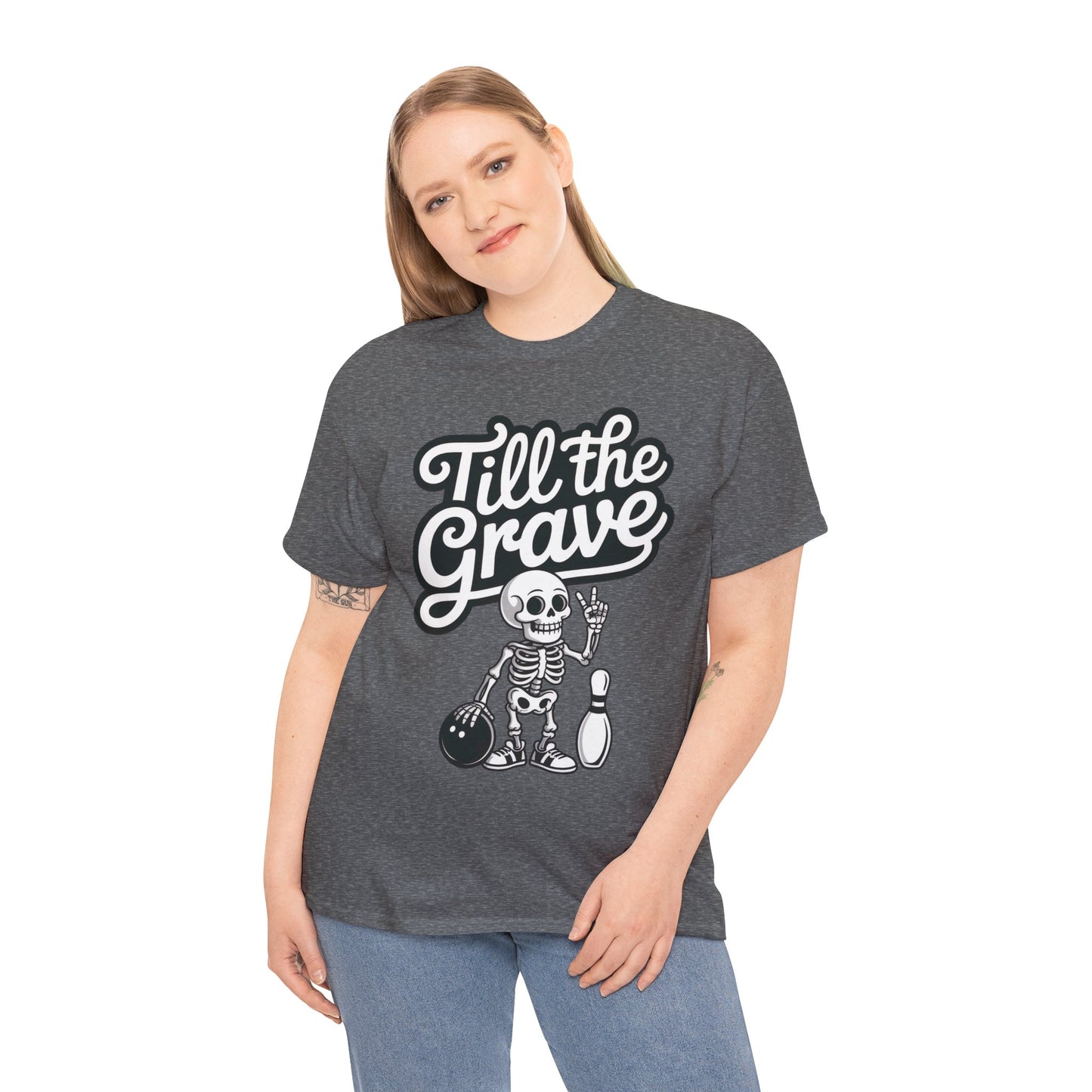 Funny Skeleton Bowling Womens Tee, Till the Grave, Funny Shirt, Halloween Gift, Skull Graphic, Casual Wear, Sporty Style