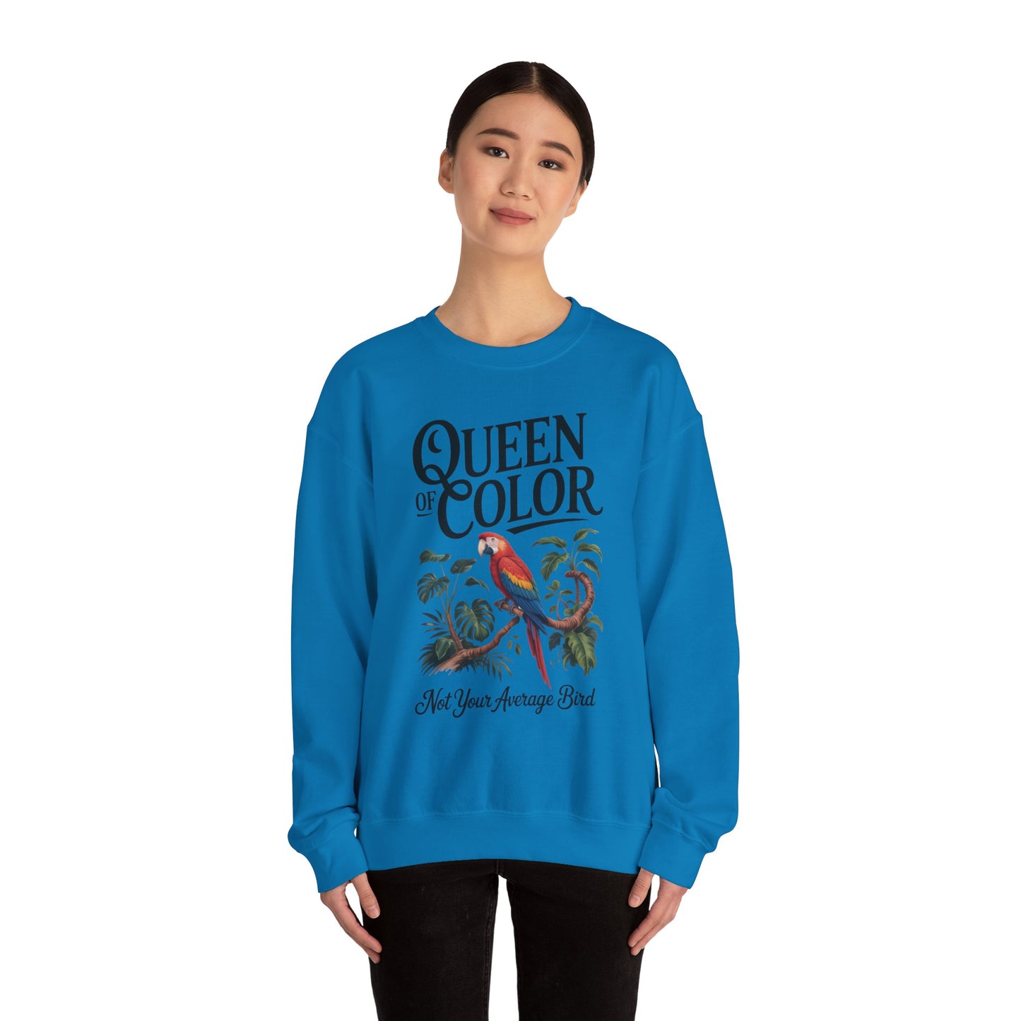 Vibrant Crewneck Womens Sweatshirt, Colorful Apparel, Bird Design, Cozy Layering, Gift for Nature Lovers, Fun Fashion