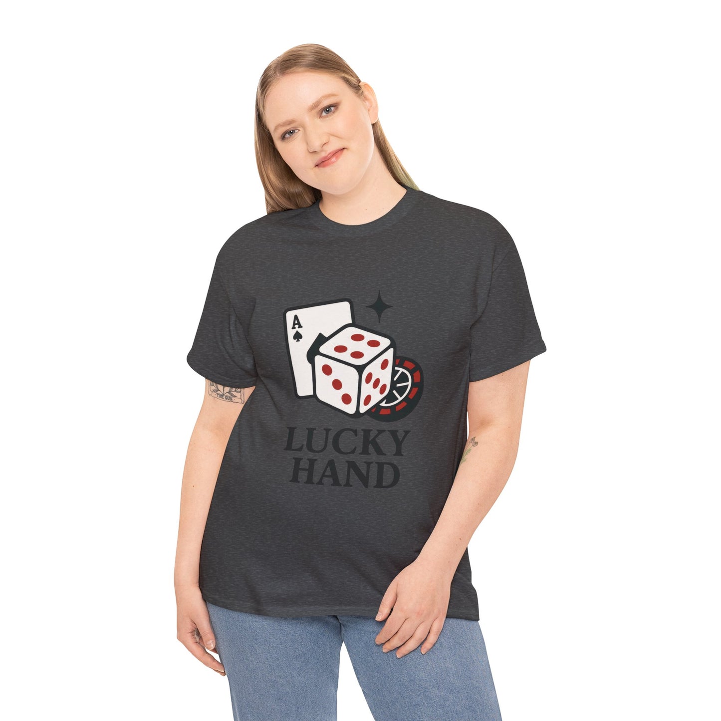 Lucky Hand Unisex Heavy Cotton Tee, Gambling Shirt, Casino Wear, Good Luck Gift, Poker T-Shirt, Casual Vintage Style