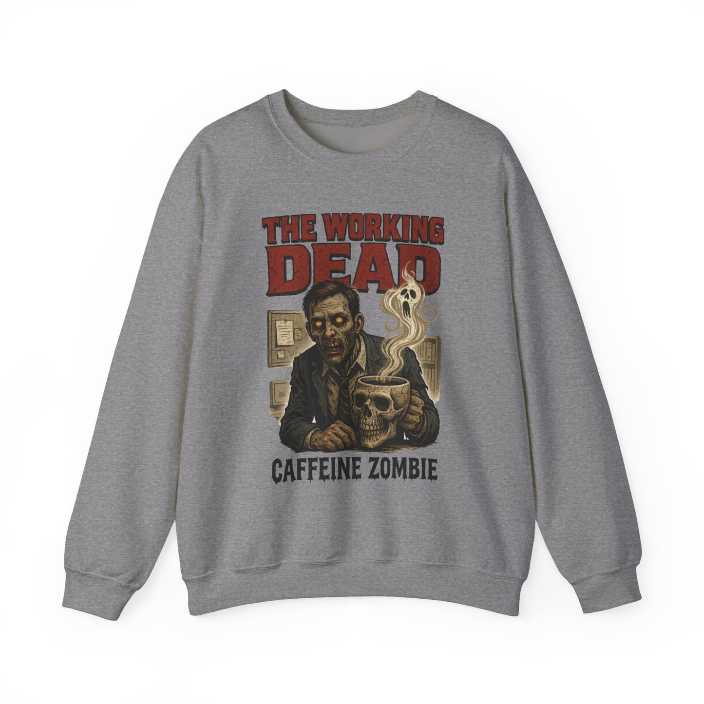 The Working Dead Men's Funny Zombie Sweatshirt, Office Humor Crewneck, Halloween Zombie Top, Coffee Zombie Sweatshirt