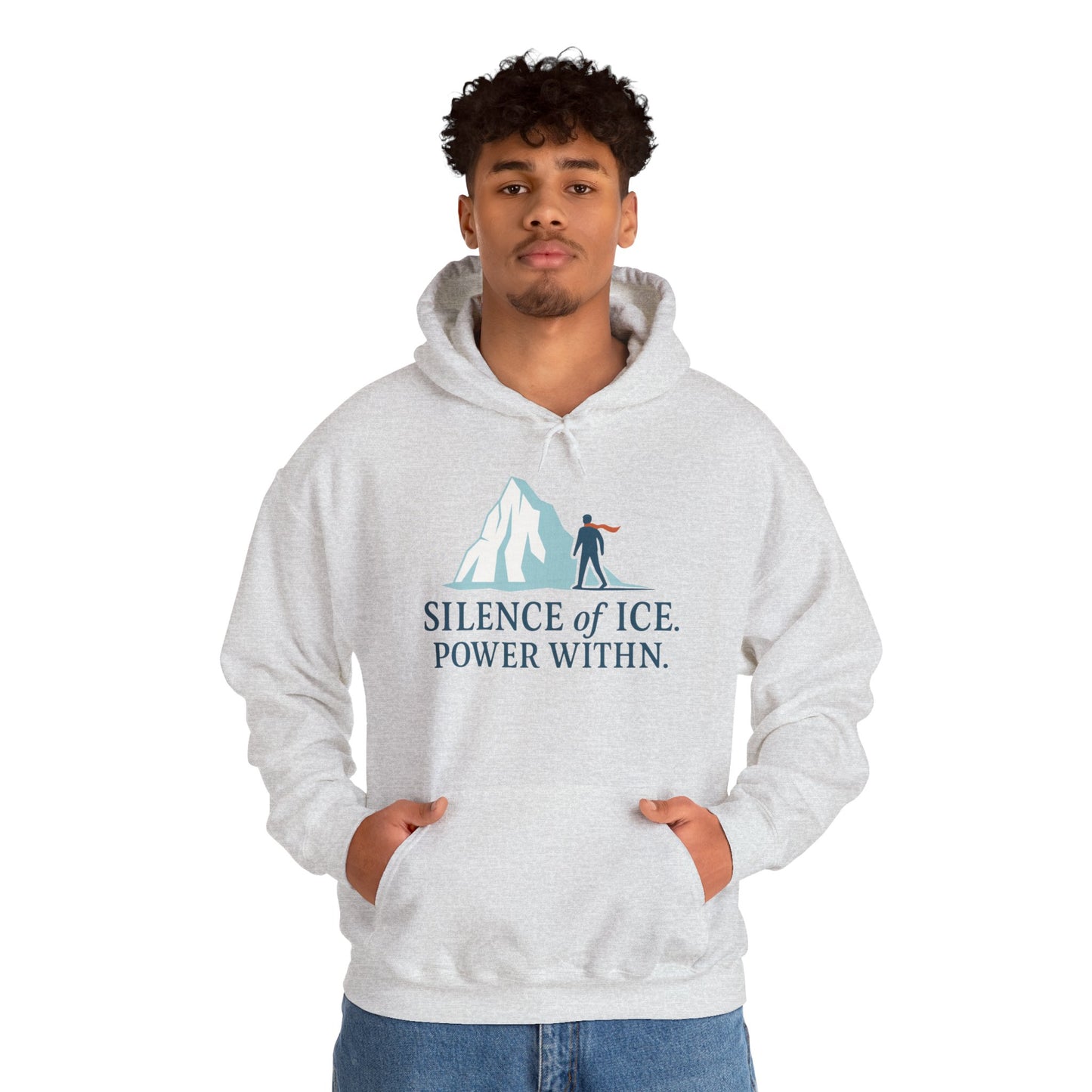 Men's Heavy Blend™ Hooded Sweatshirt, Silence of Ice Power Within Hoodie, Nordic Minimal Iceberg Graphic Streetwear
