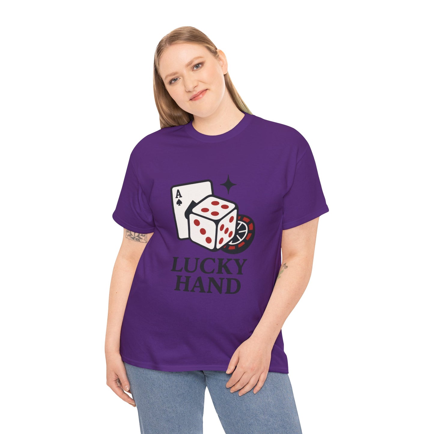 Lucky Hand Unisex Heavy Cotton Tee, Gambling Shirt, Casino Wear, Good Luck Gift, Poker T-Shirt, Casual Vintage Style