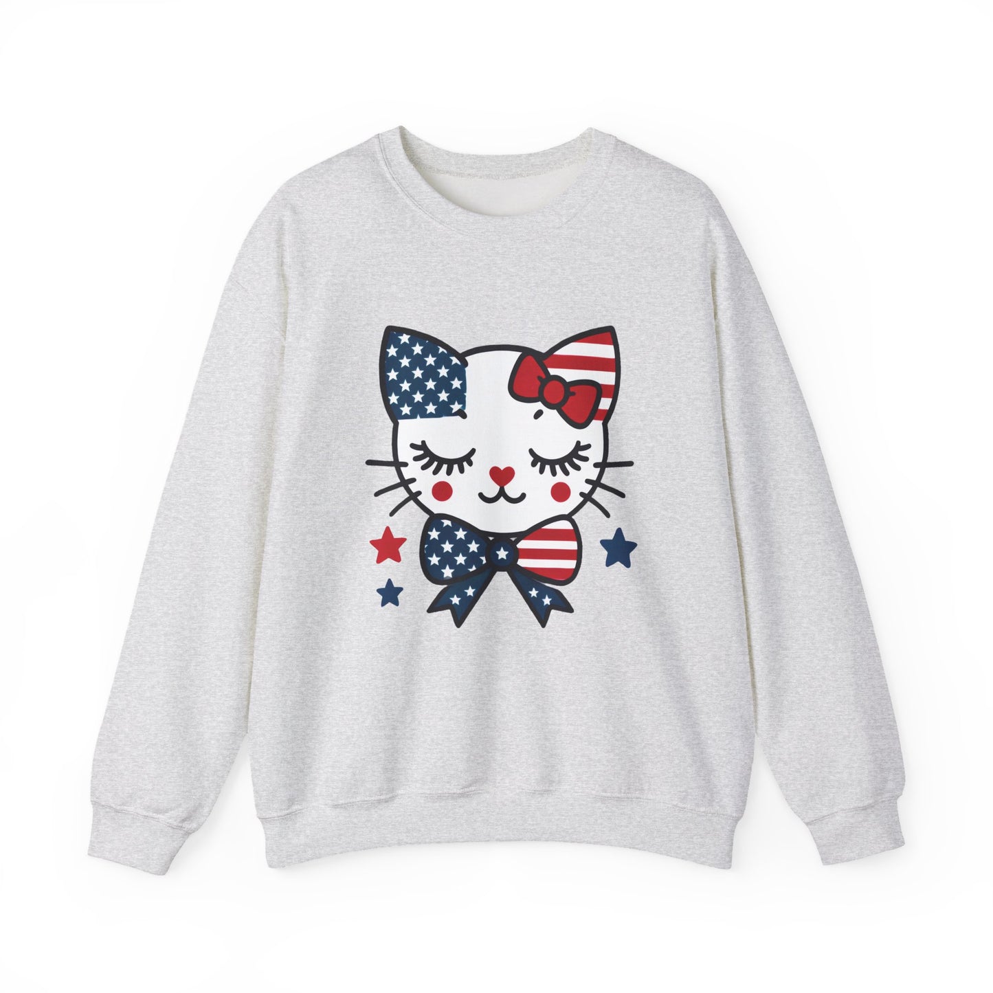 Cute Cat American Flag Sweatshirt, Women's Crewneck, Perfect for 4th of July, Women's Casual Wear, Cat Lovers Gifts