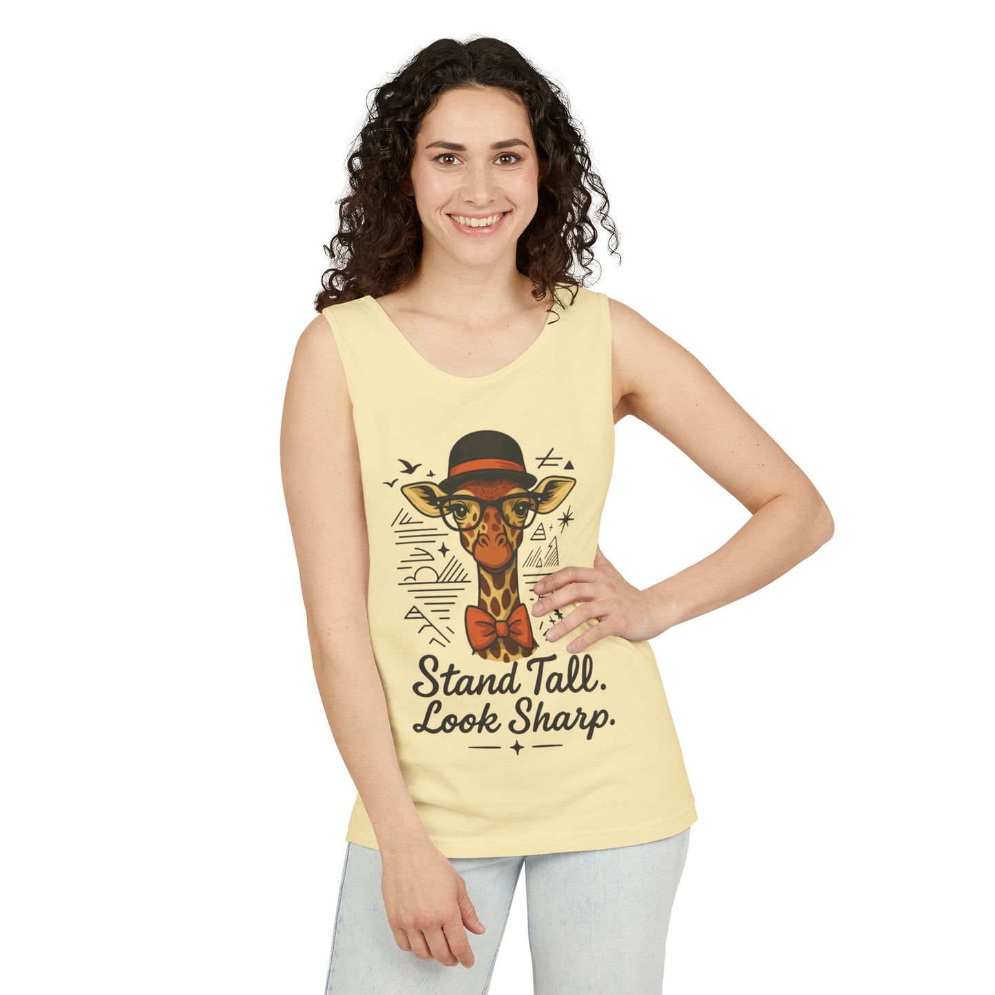 Giraffe Inspirational Tank Top, Stand Tall Look Sharp Shirt, Unisex Summer Apparel, Cute Animal Gift, Zoo Lover's Fashion