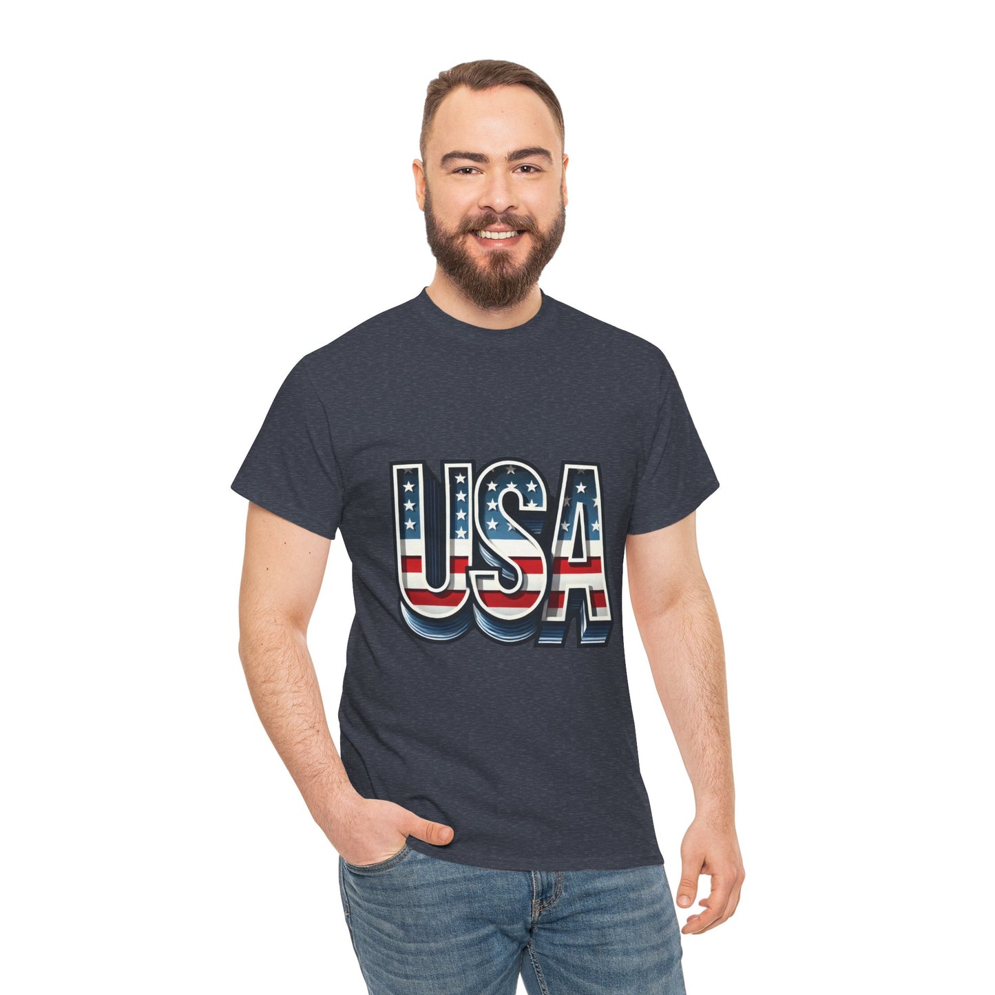 USA Patriotic Unisex Heavy Cotton Tee, American Pride Shirt, July 4th T-Shirt, Independence Day Apparel, Casual Summer Top