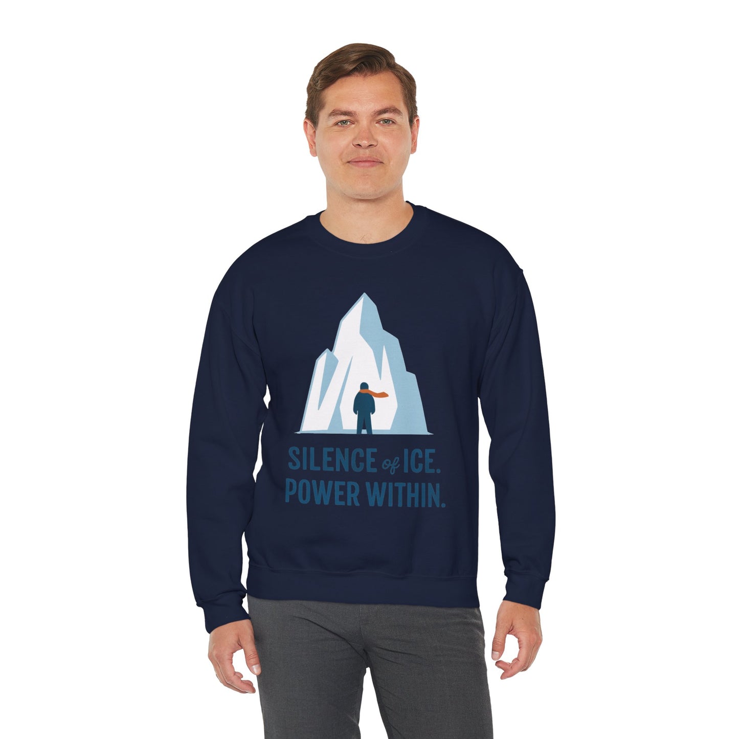Men's Heavy Blend™ Crewneck Sweatshirt, Silence of Ice Power Within Sweatshirt, Nordic Iceberg Minimalist Pullover