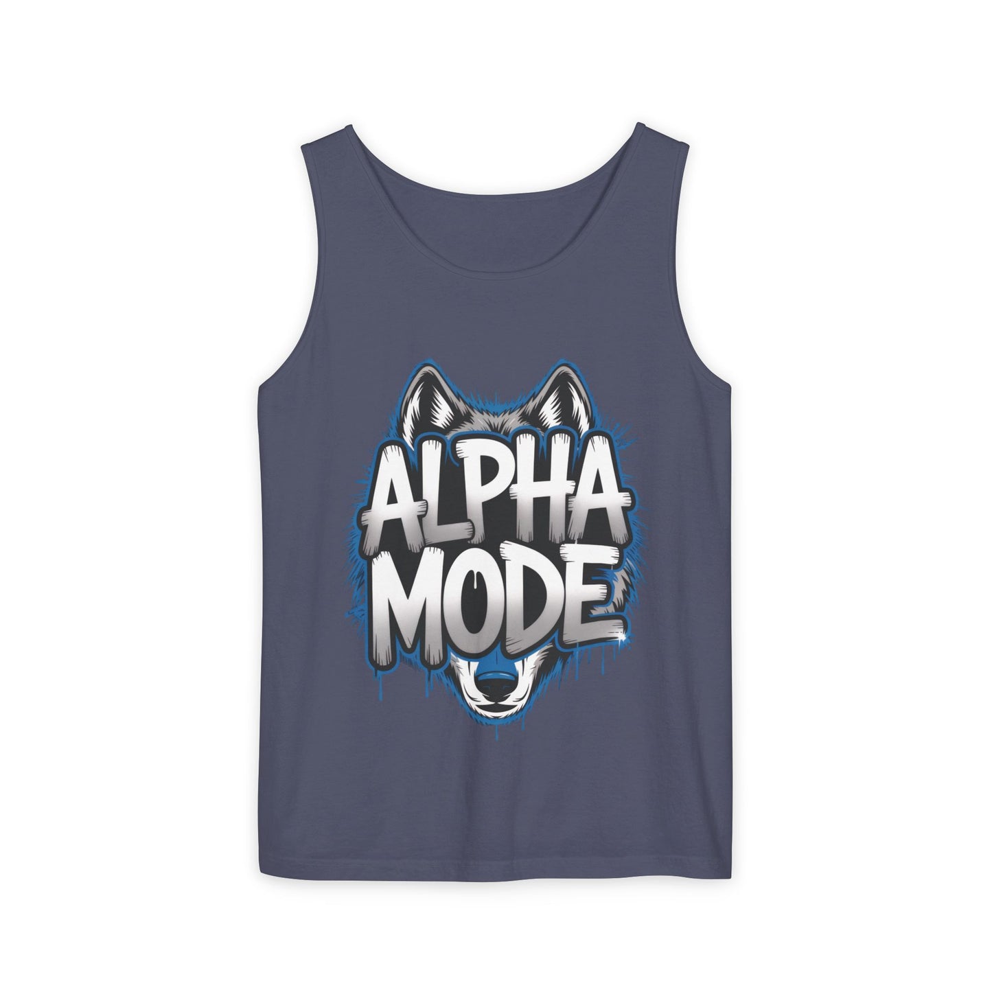 Mens Garment-Dyed Tank Top, Alpha Mode Wolf Graphic Mens Tank Top Gym Wear
