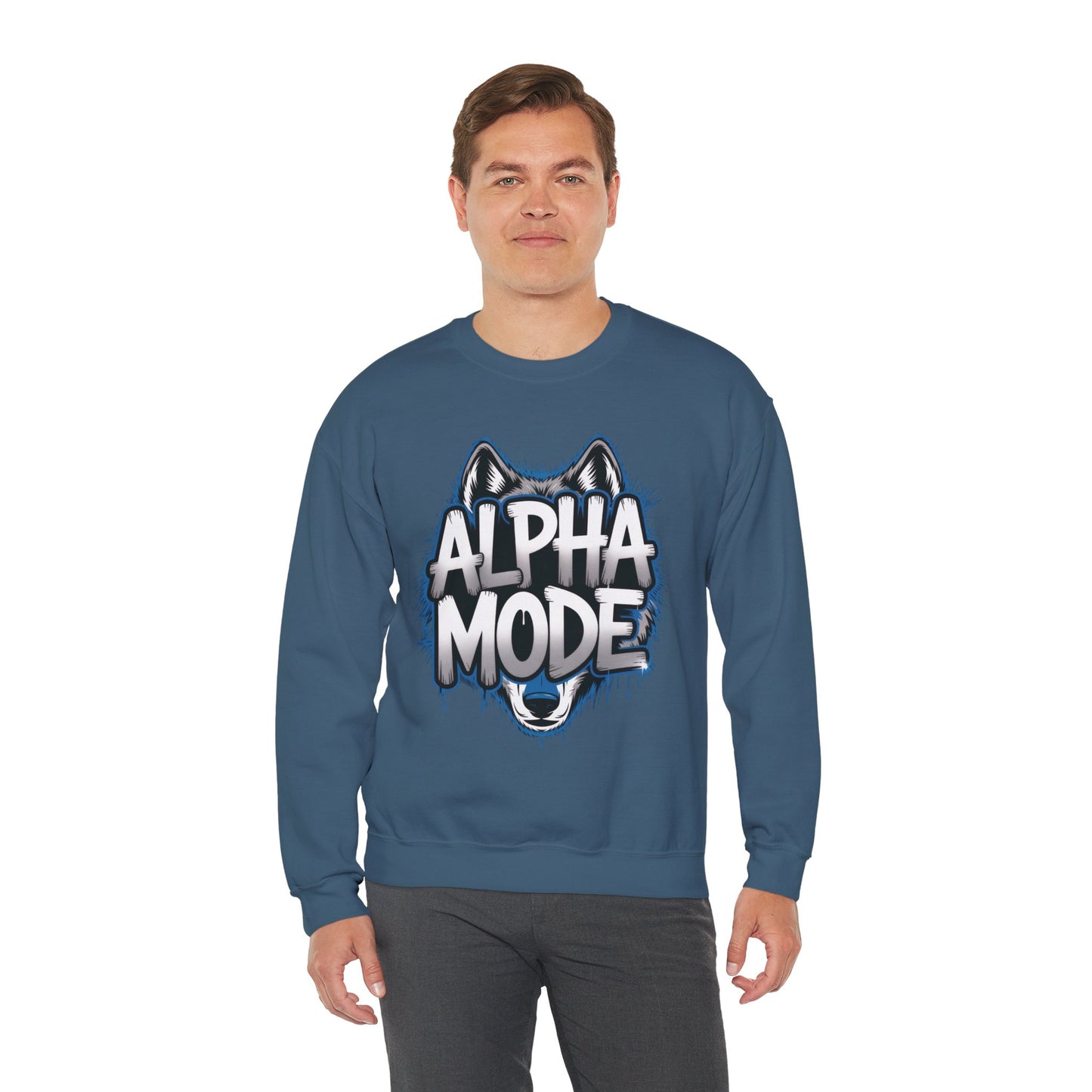 Mens Heavy Blend™ Crewneck Sweatshirt, Alpha Mode Mens Wolf Graphic Crewneck Sweatshirt
