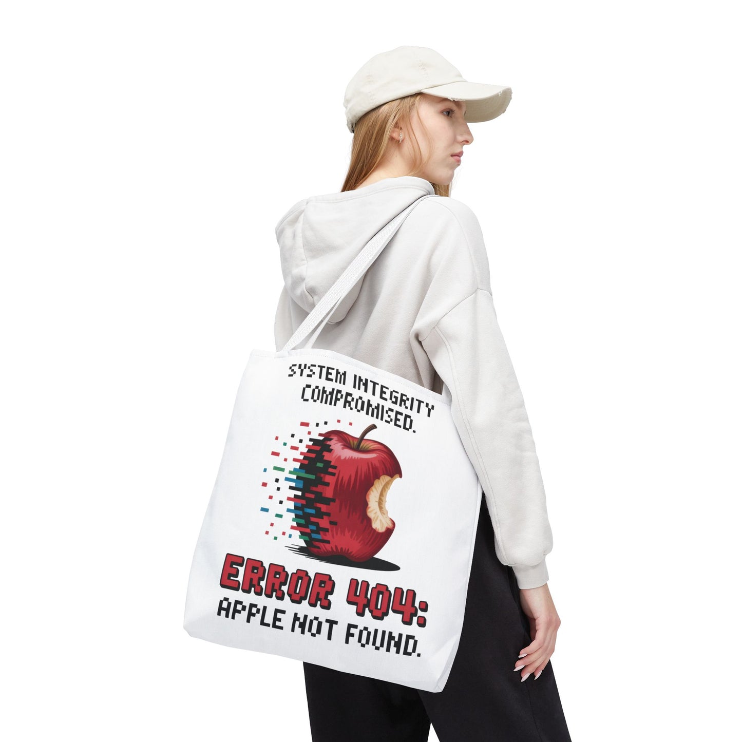 Error 404 Apple Tote Bag, Geek Tote, Funny Shopping Bag, Gift for Tech Lovers, Apple Lovers Tote, Digital Design Bag, Weekender Bag, Beach Bag, Large Canvas Bag