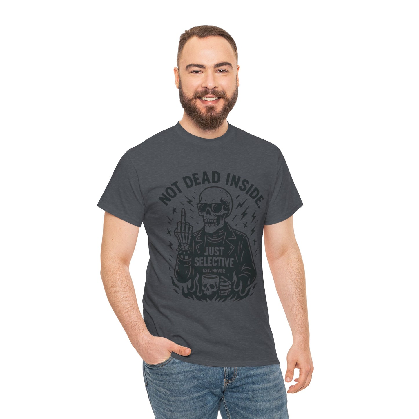 Mens Dark Humor Graphic Shirt, Not Dead Inside, Funny Graphic Shirt for Casual Wear, Gifts for Him, Halloween, Occasions, Funny Skeleton Tee