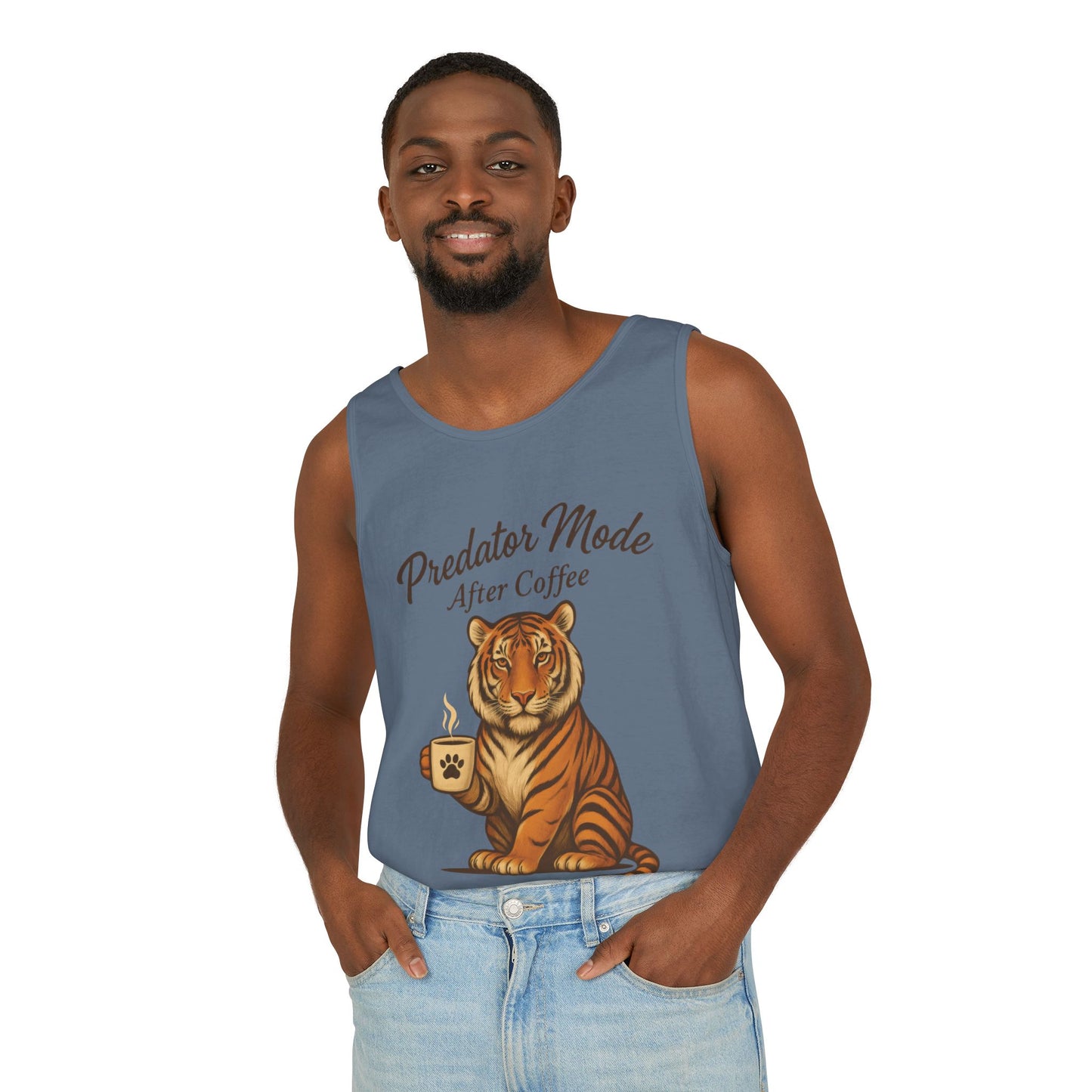Predator Mode After Coffee Tank Top - Funny Coffee Lover Mens Muscle Tank - Tiger Caffeine Gym Shirt - Morning Motivation Top