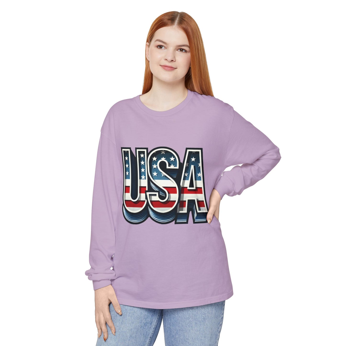 Patriotic Long Sleeve Unisex T-Shirt, USA Design, Unisex Tee for Independence Day, Memorial Day, Family Celebrations, Casual Wear