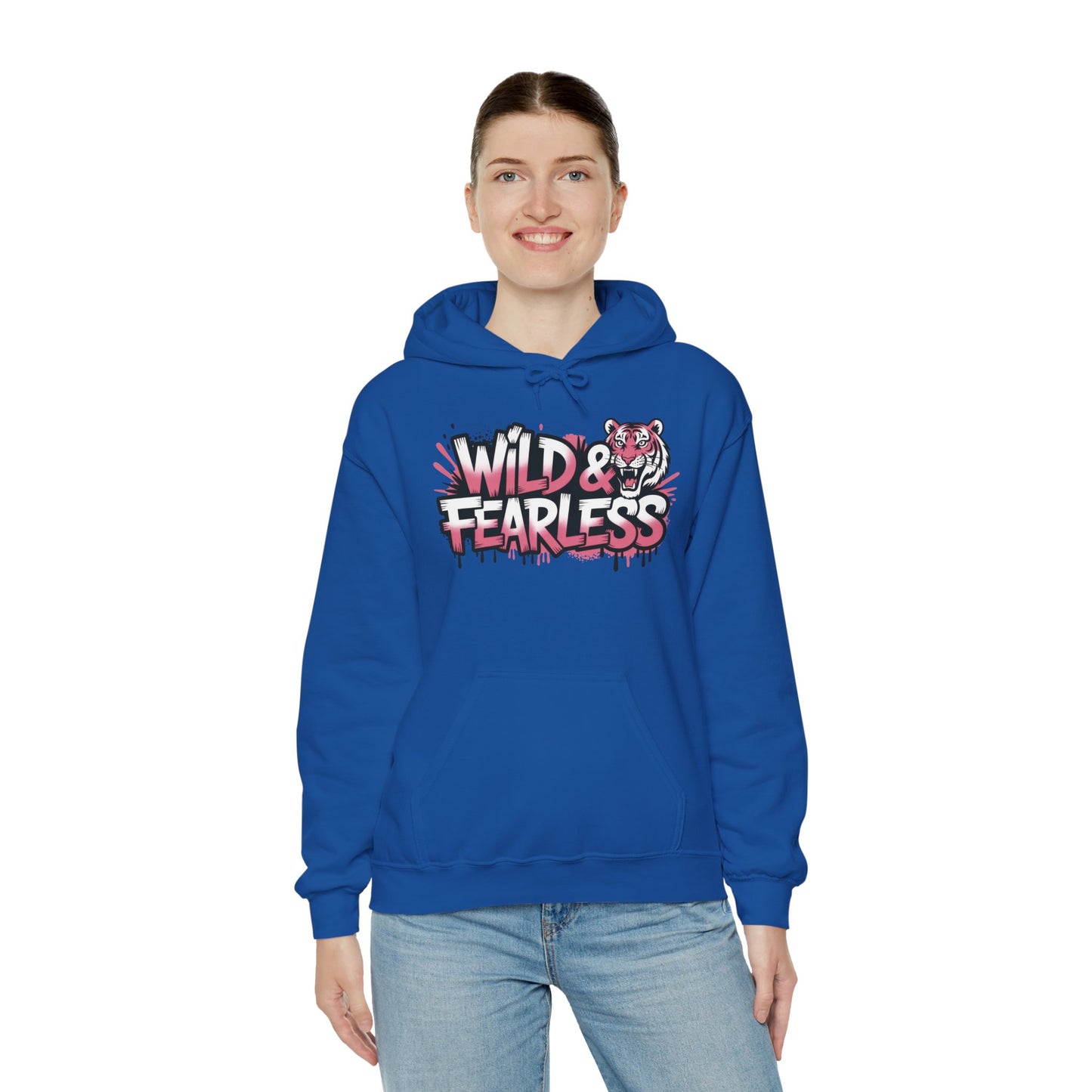 Women's Hoodie Wild & Fearless, Tiger Graffiti Graphic Pullover, Bold Urban Streetwear Hoodie