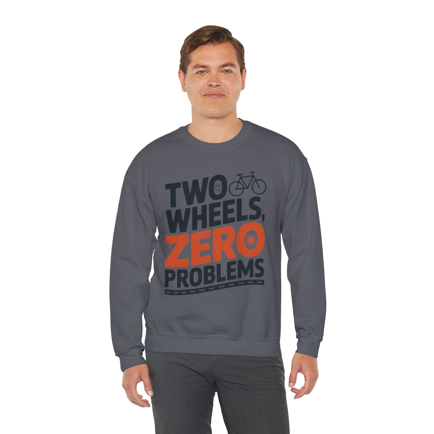 Men's Heavy Blend™ Crewneck Sweatshirt, Two Wheels Zero Problems Mens Casual Biker Sweatshirt, Gift for Cyclists