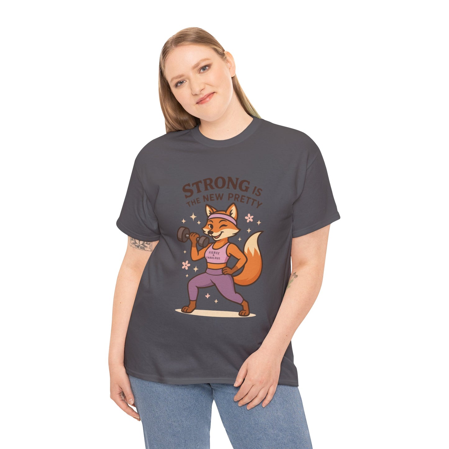 Strong is the New Pretty Tee, Inspirational T-Shirt, Fitness Apparel, Gift for Her, Motivational Top, Cute Fox Design, Womens Gym T-Shirt