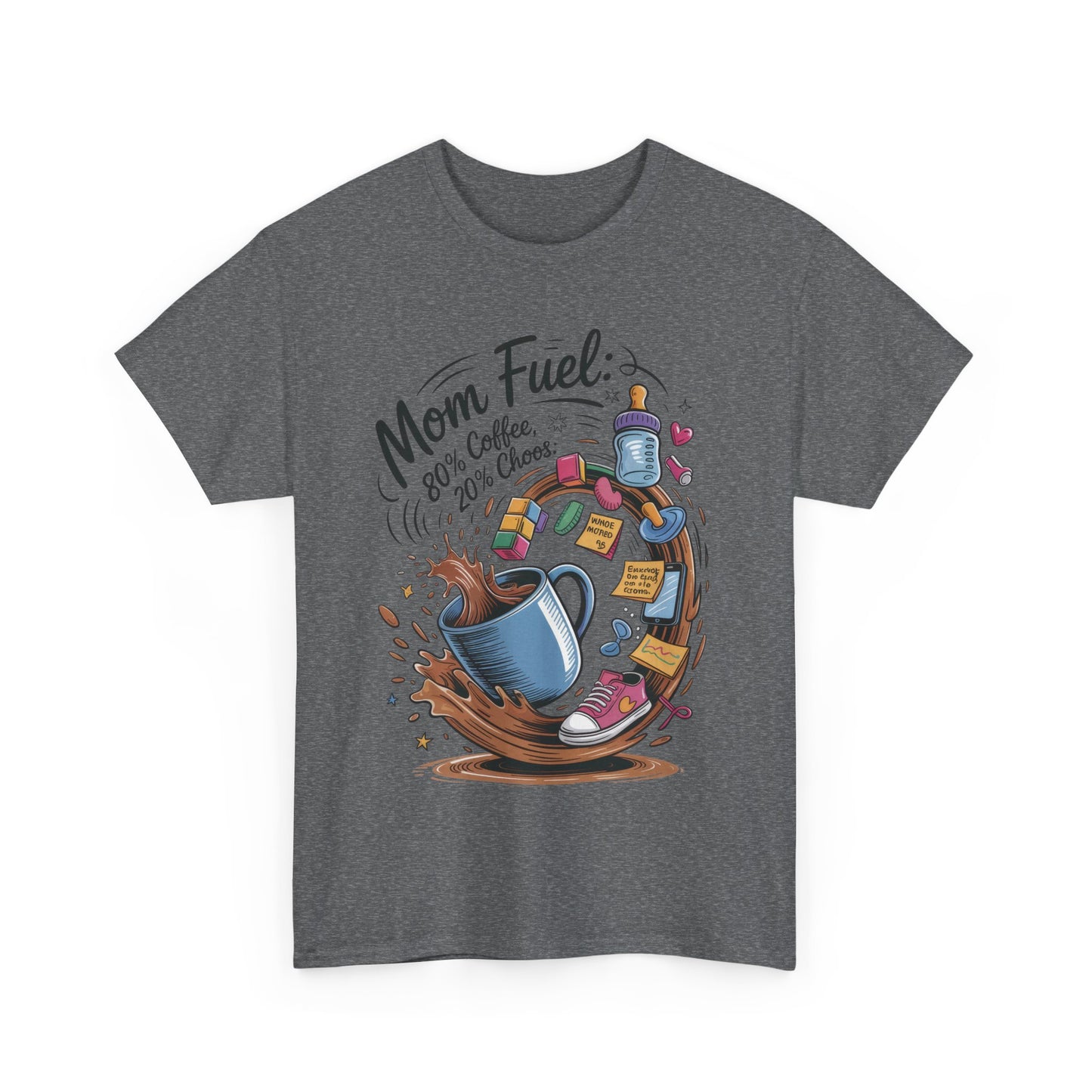 Mom Fuel Heavy Cotton Tee, Funny Coffee Lover T-Shirt, Gift for Moms, Mother's Day, Casual Wear, Pajama Top