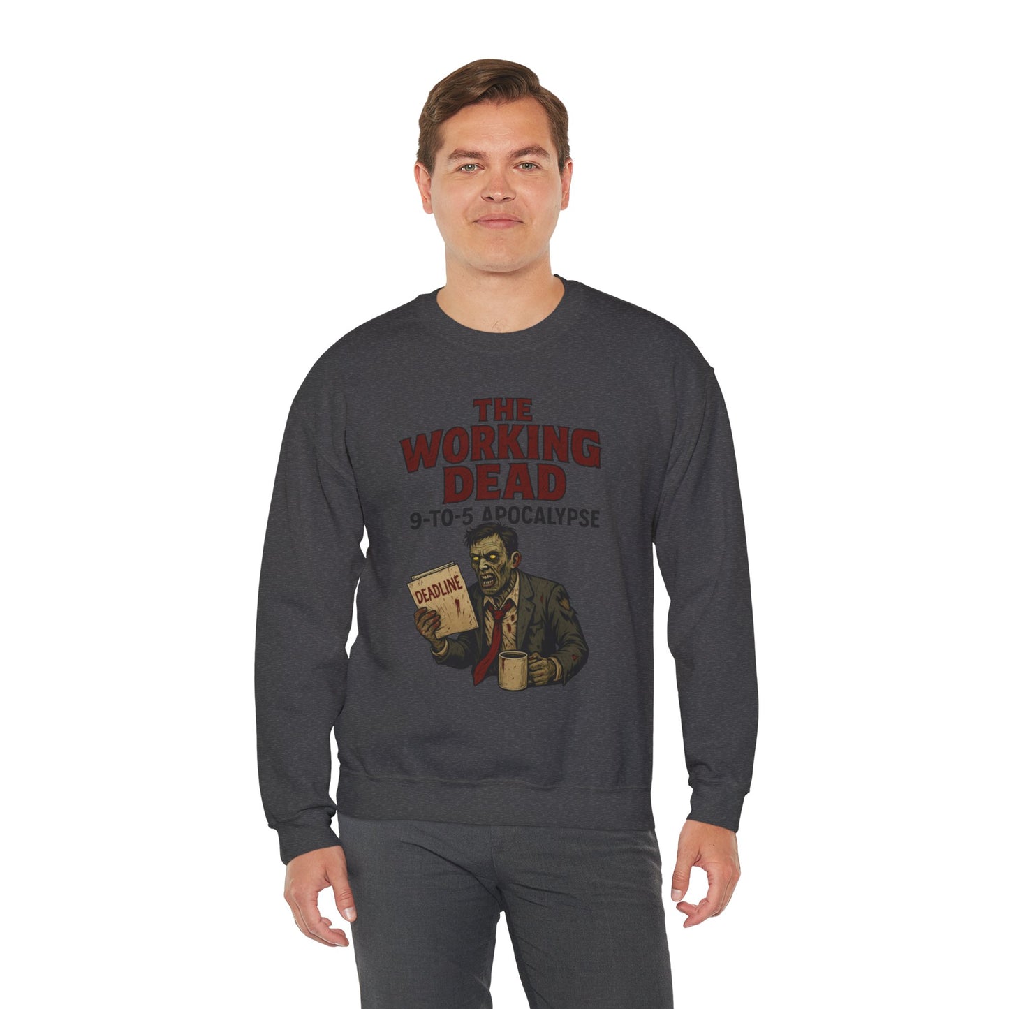 Men's The Working Dead 9-to-5 Apocalypse Sweatshirt, Funny Office Zombie Horror Pullover, Halloween Zombie Work Top