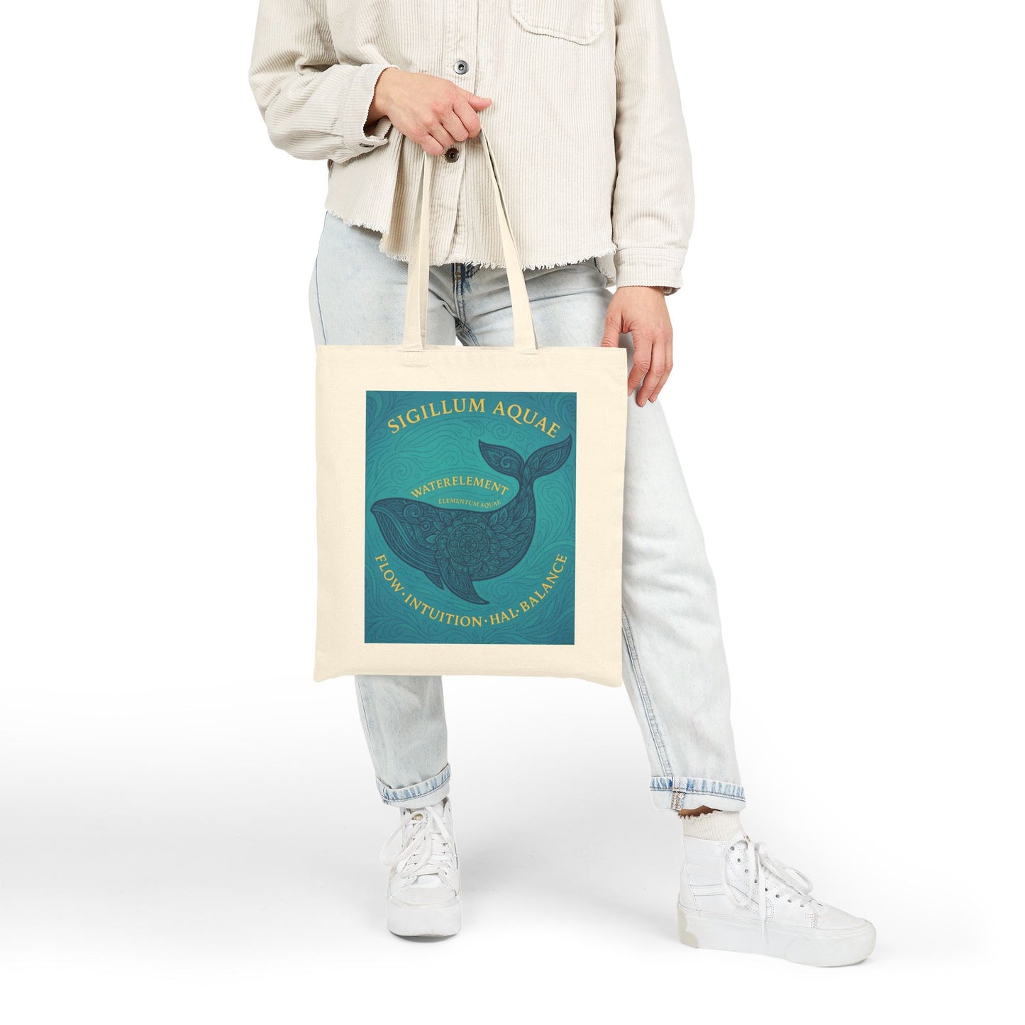 Water Element Whale Mandala Tote Bag, Sigillum Aquae, Flow, Intuition & Balance, Mystical Element Series, Mystical Journey