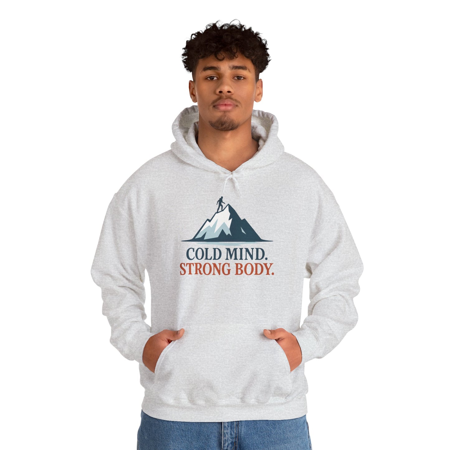 Men's Heavy Blend™ Hooded Sweatshirt, Cold Mind Strong Body Sweatshirt, Nordic Mountain Minimalist Pullover