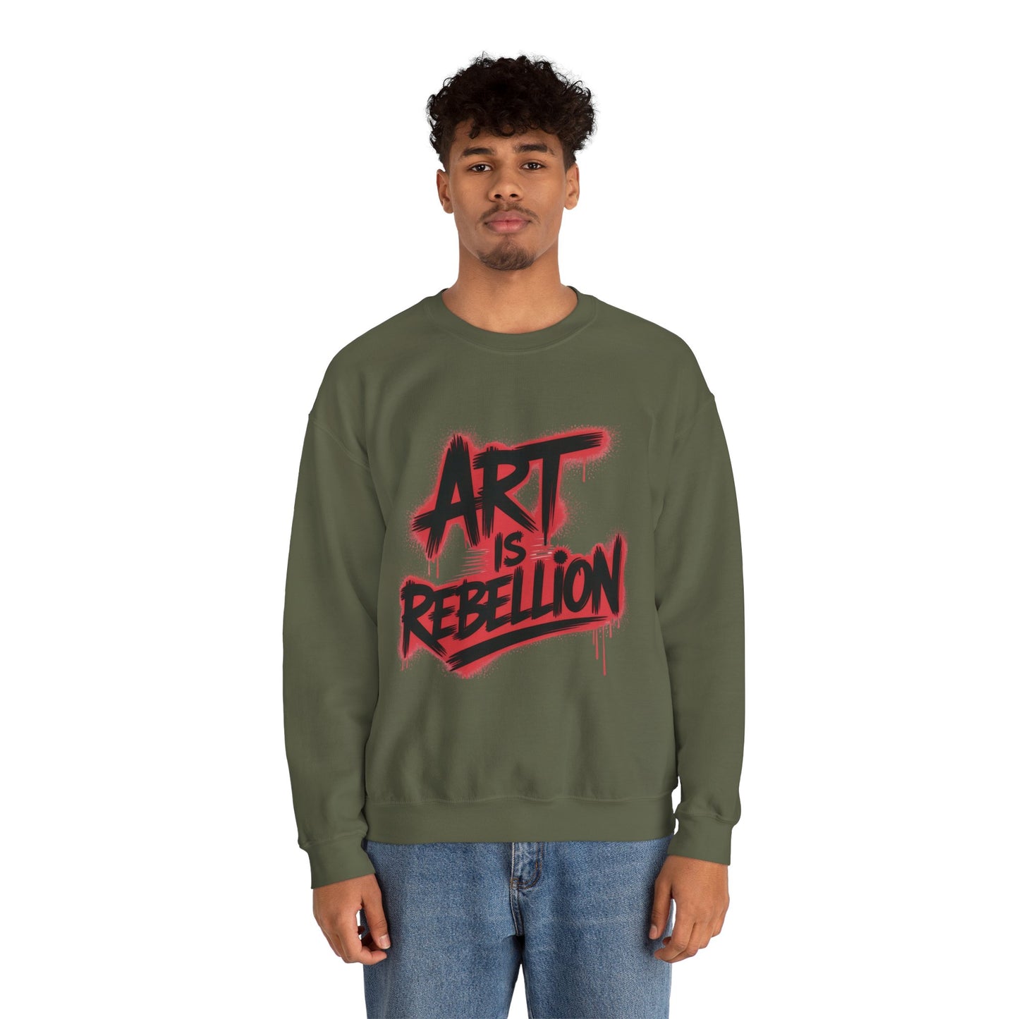 Men'sHeavy Blend™ Crewneck Sweatshirt, Art Is Rebellion Men's Crewneck Sweatshirt, Graffiti Street Art Pullover, Urban Rebellion Streetwear