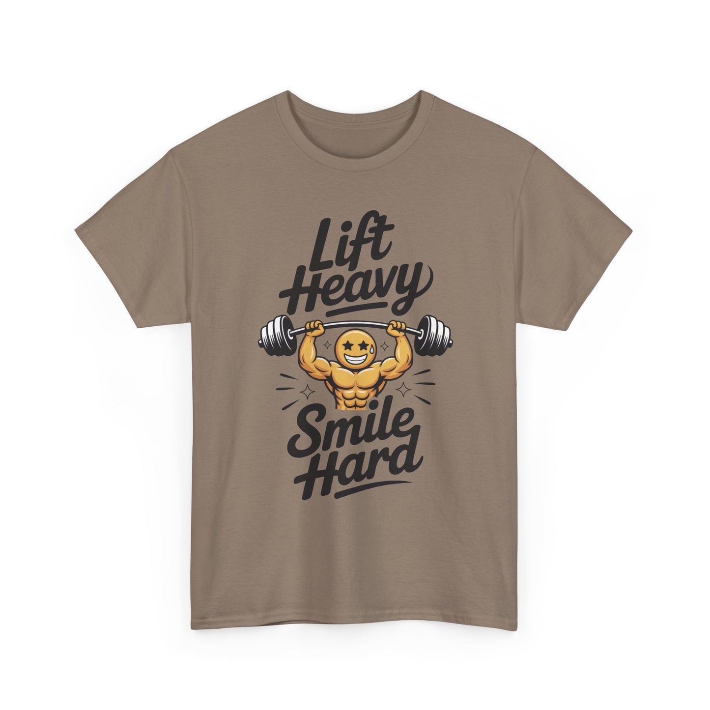 Mens Lift Heavy Smile Hard T-Shirt, Funny Gym Workout Graphic Tee, Mens Gym Tshirt